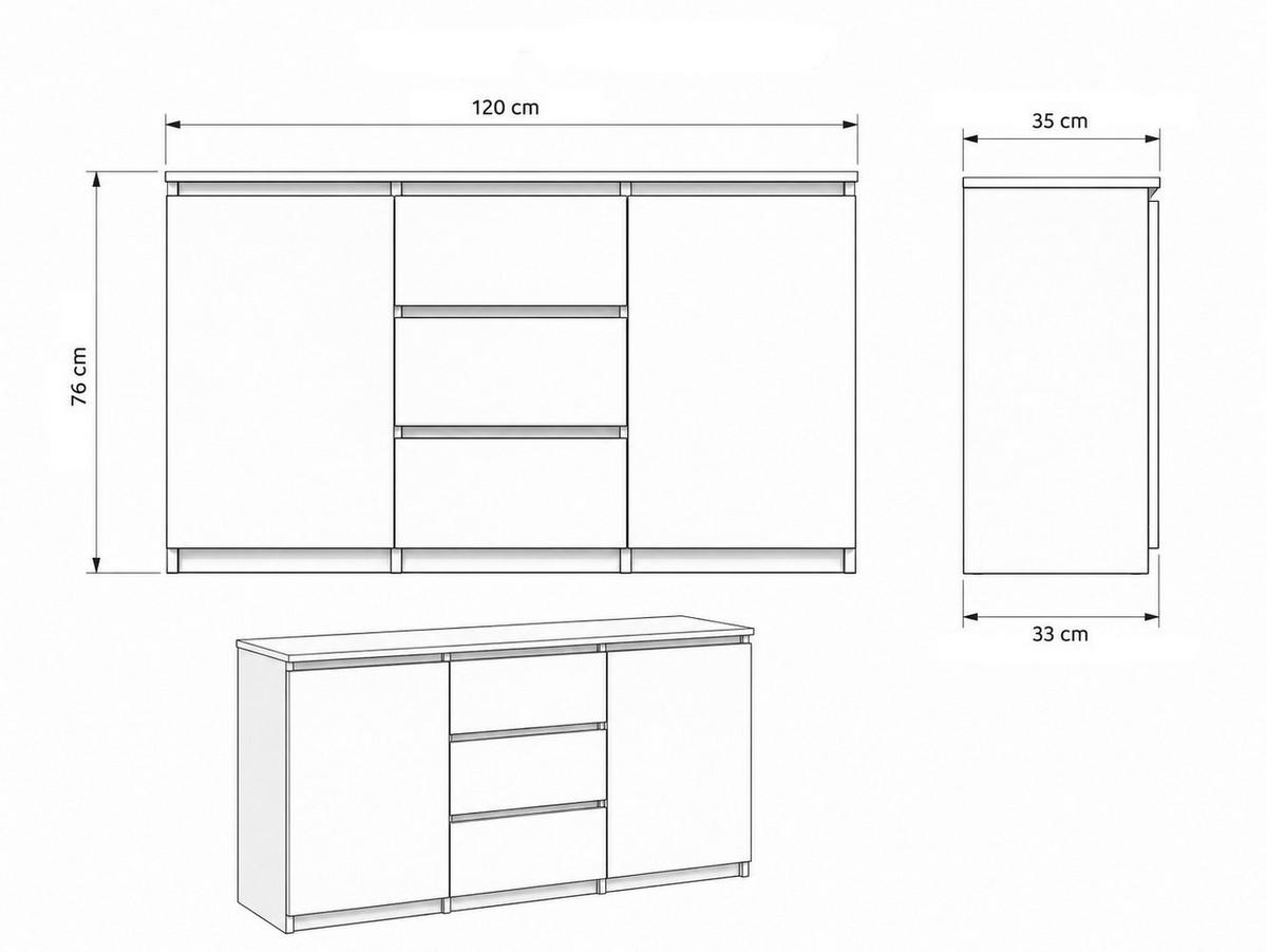 KOMMODE Weiß 120 cm – Sideboard mit 2 Türen und 3 Schubladen - Weiß, Holzwerkstoff (120/76/35cm) - EMIX24