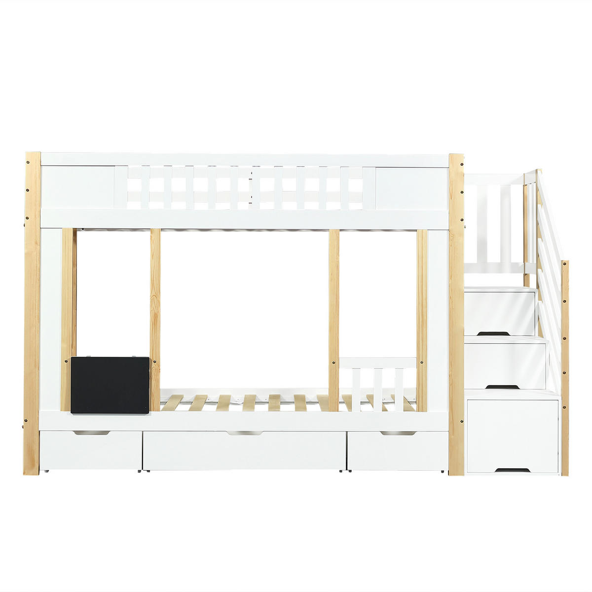 ETAGENBETT 90/200 cm in Weiß/Natur mit Treppenschrank und 3 Schubladen - Weiß, Holzwerkstoff - BEAOK