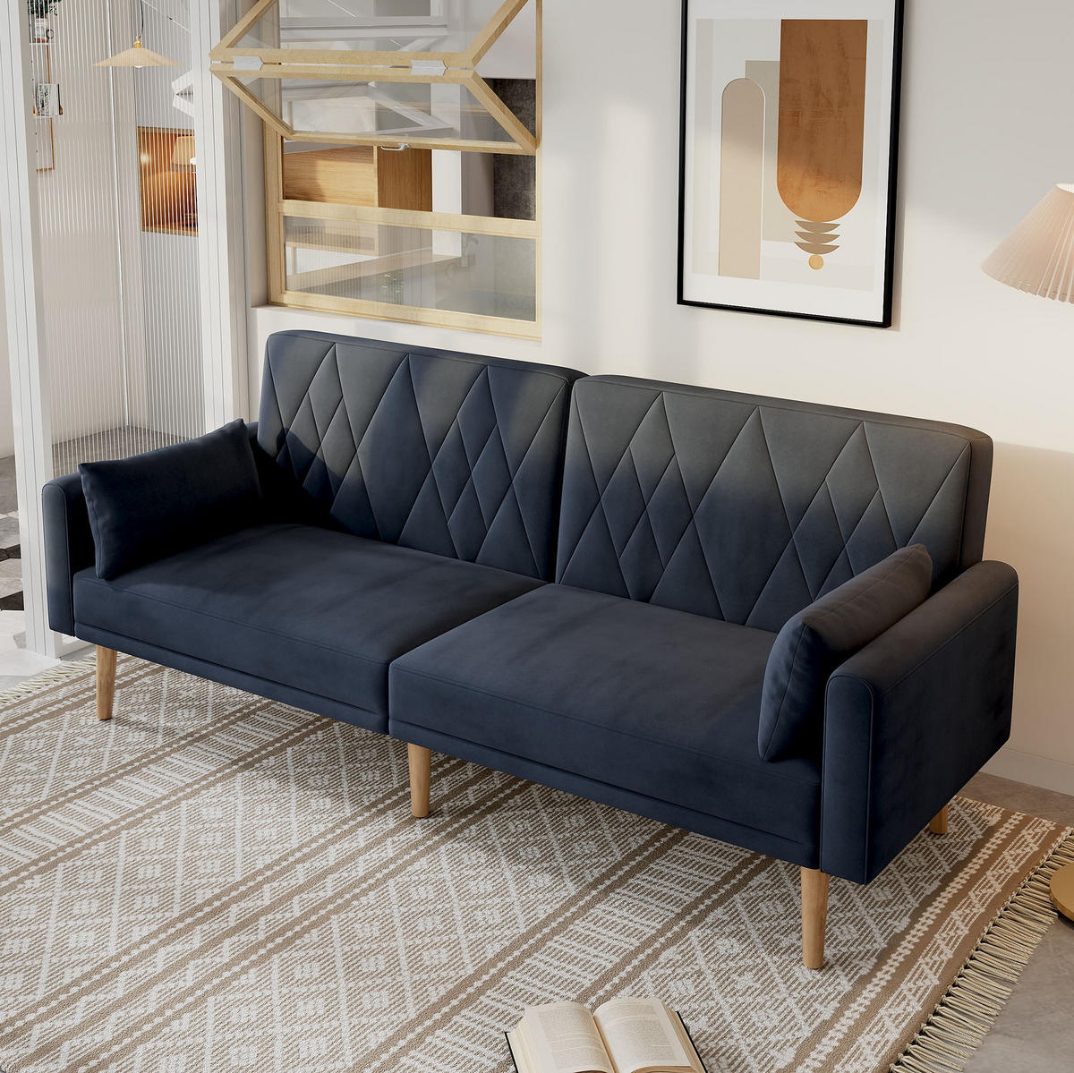 SCHLAFSOFA multifunktional 180 x 75 x 82 cm Samt Black 2-Sitzer - Schwarz, Holzwerkstoff (180/82/75cm) - Meubliv
