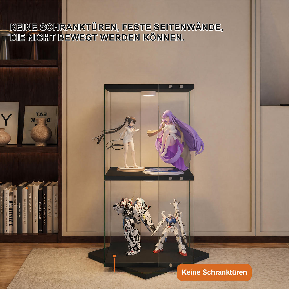 GLASVITRINE mit 2 Einlegeböden, drehbare Basis, Touch-LED, in Schwarz - Schwarz, Glas (38/82/38cm) - BRILVERDE