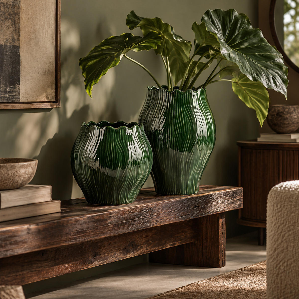 VASE Manon Dunkelgrün Keramik - Grün, Keramik (31cm) - Mondex
