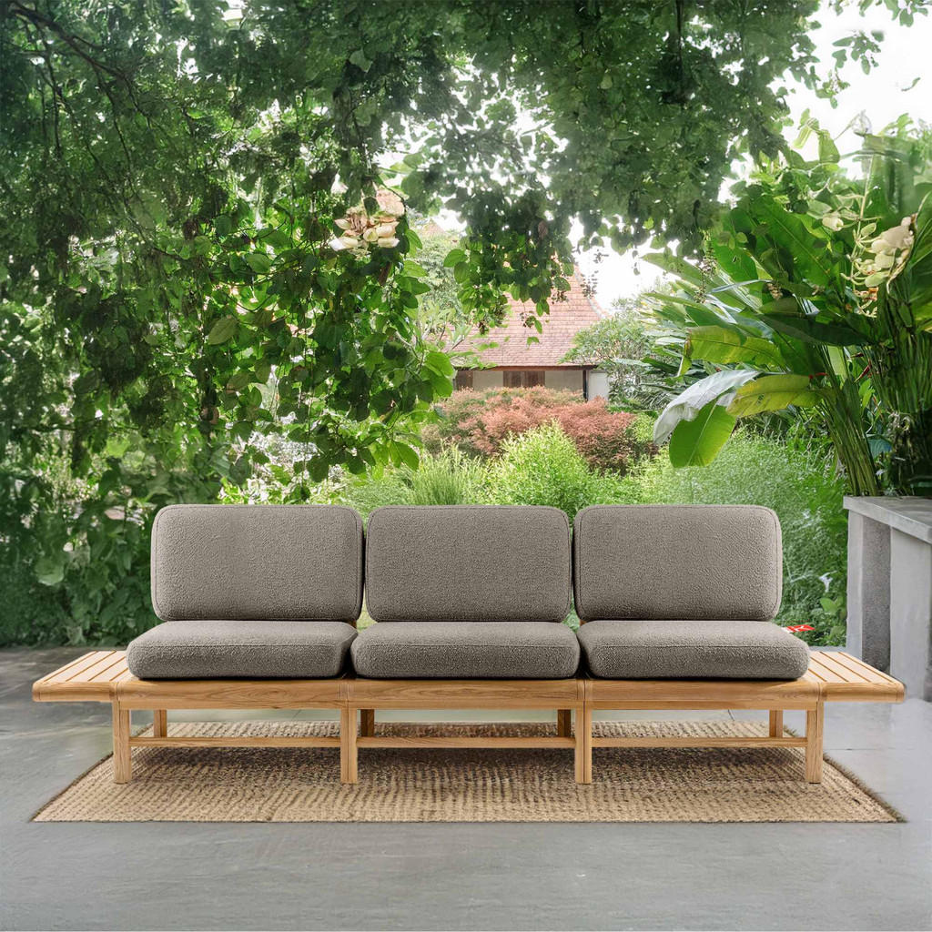 Thumbnail - Konsimo® Gartensofa, Grau, Holz, Textil, 260x74x80 cm, Loungemöbel, Gartensofas