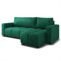 ECKSOFA RAMIL Grün Plüsch-Stoff mit Schlaffunktion - Grün, Holz (240/149cm) - MASSENO