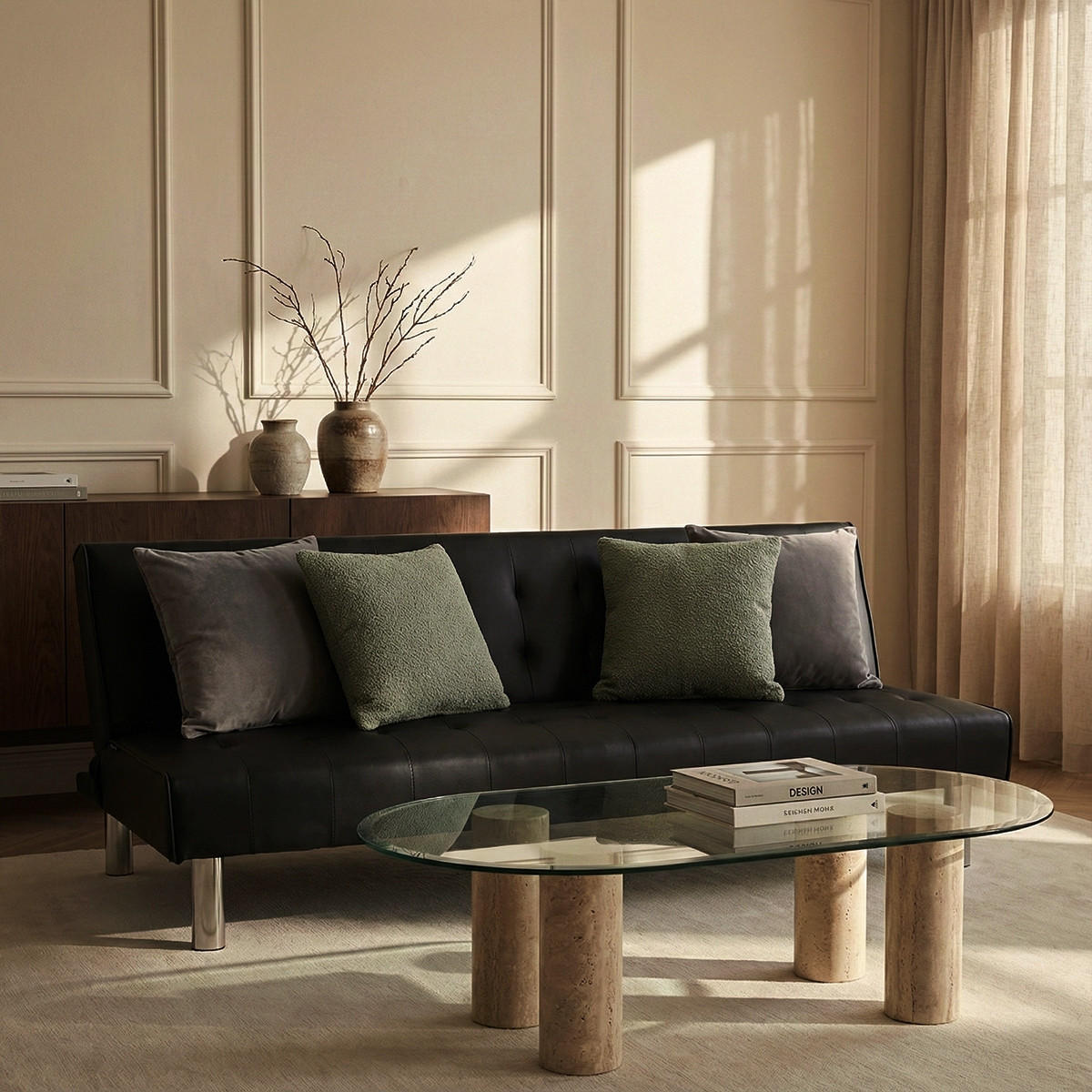 SOFABETT klappbar elly - Schwarz - Schwarz, Leder (180/70/64cm) - Pasmara