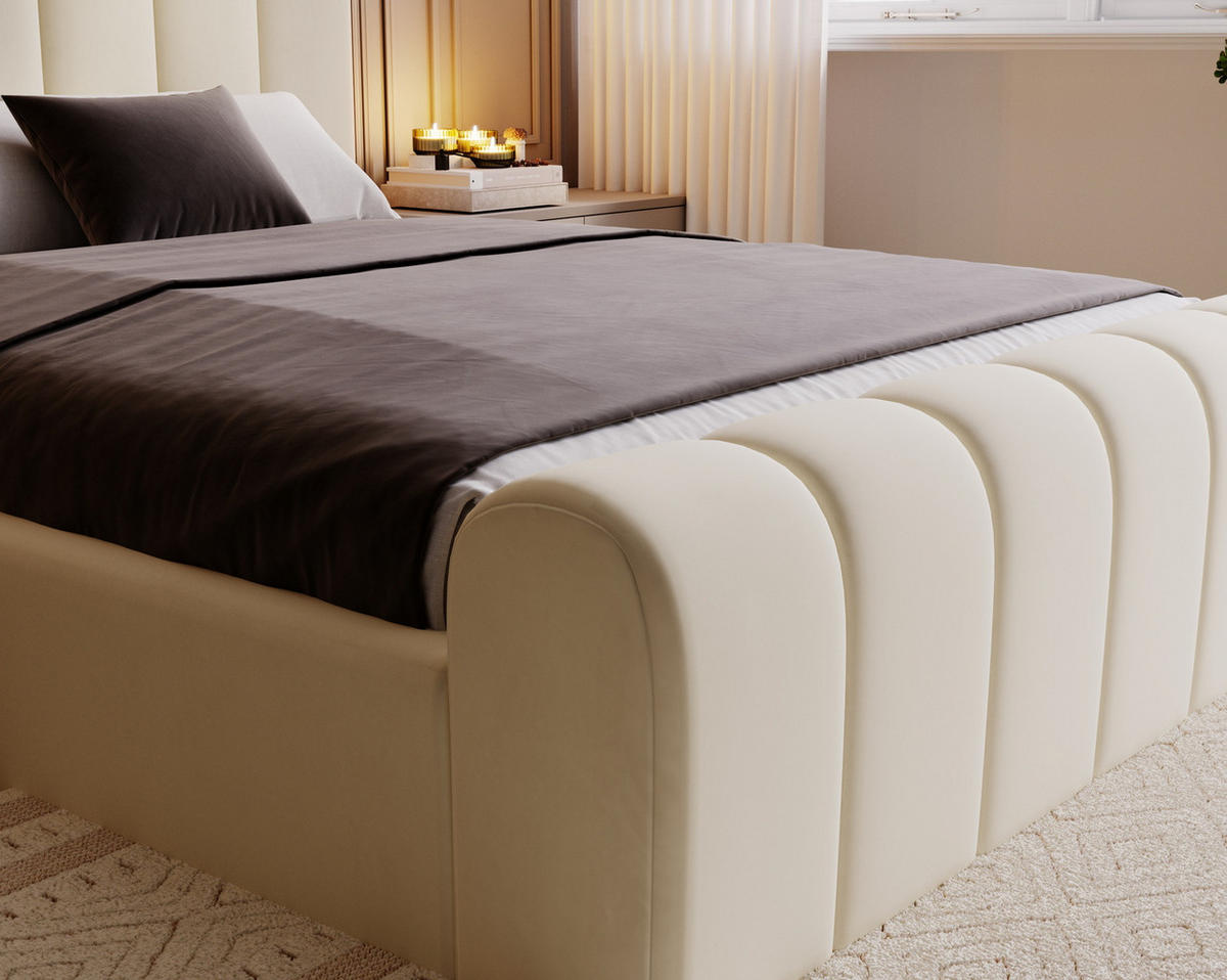 DOPPELBETT 160x200 Valetta mit Bettkasten, Velvet Vanille - Beige, Holz/Textil (160/200cm) - Emporius