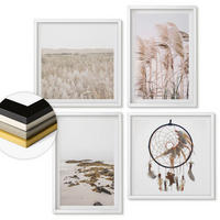 WANDBILDER 4er-Set - 50x50 cm & 40x60 cm Weißer Rahmen - Wiesen, Strand, Boho-Stil - Weiß, Kunststoff (50/50cm) - ArtPrintCave