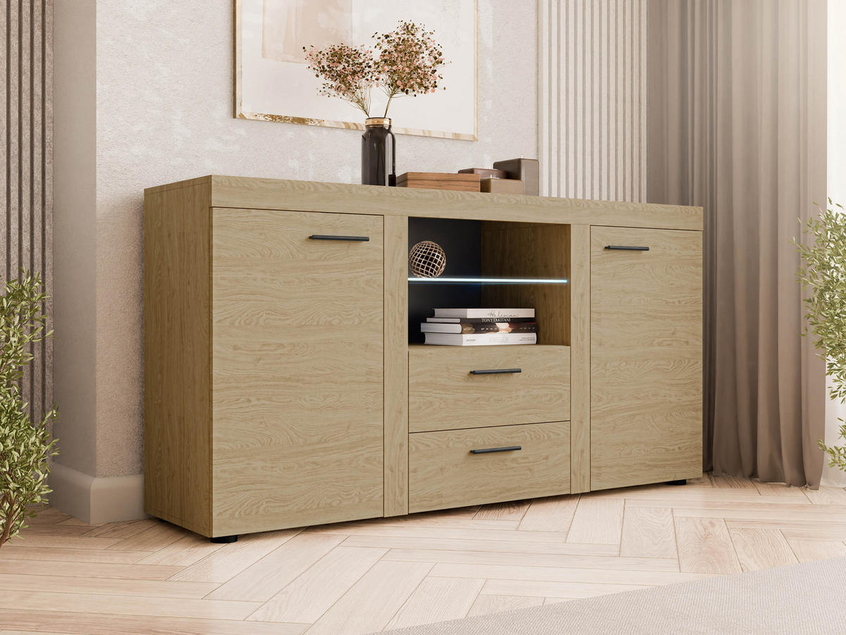 KOMMODE Rumba mit LED Beleuchtung - Eichefarben, Holzwerkstoff (156/82/40cm) - MIRJAN24