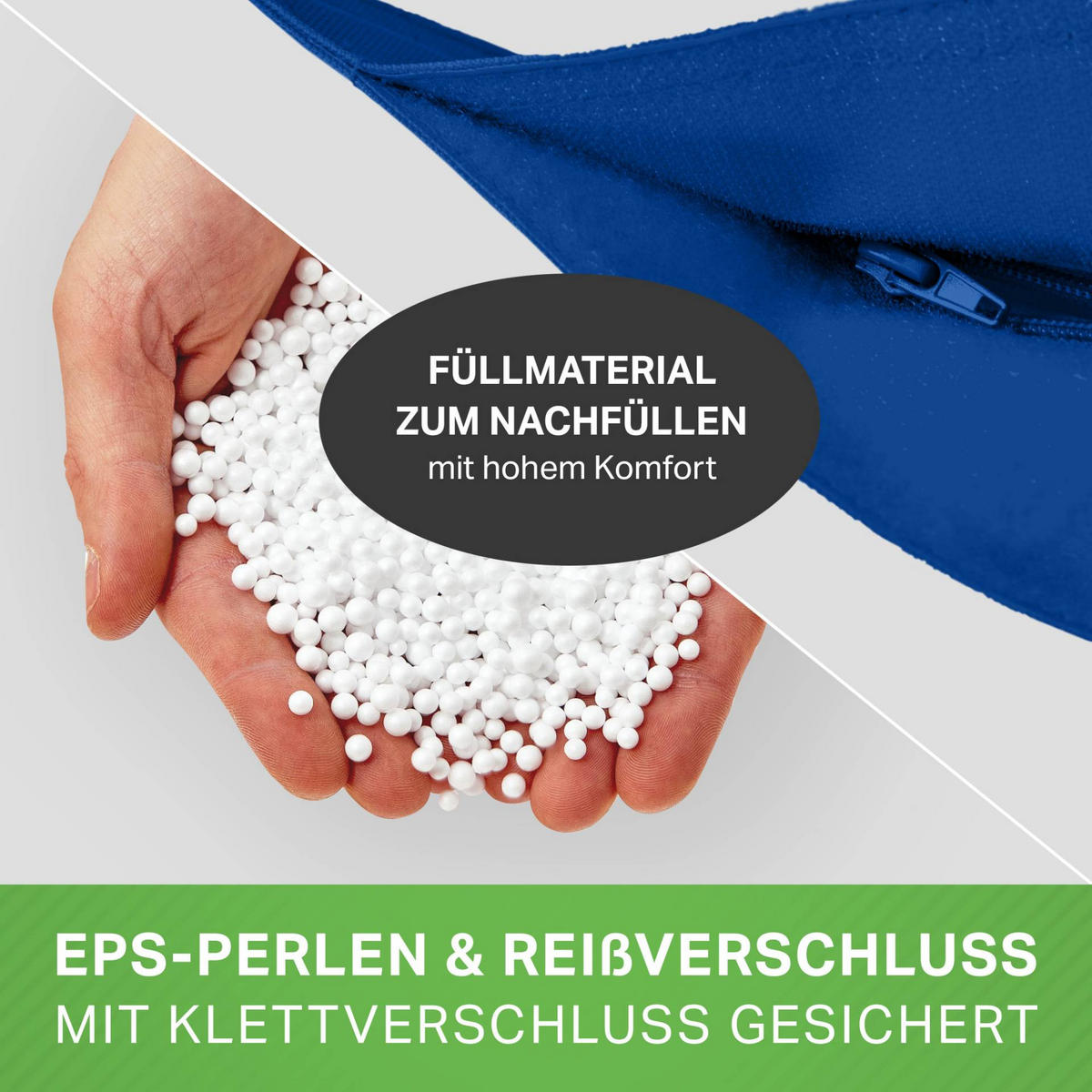 XXL-SITZSACK + Pouf 2er Set - 140x180cm - Blau, Textil (140/25/180cm) - Green Bean