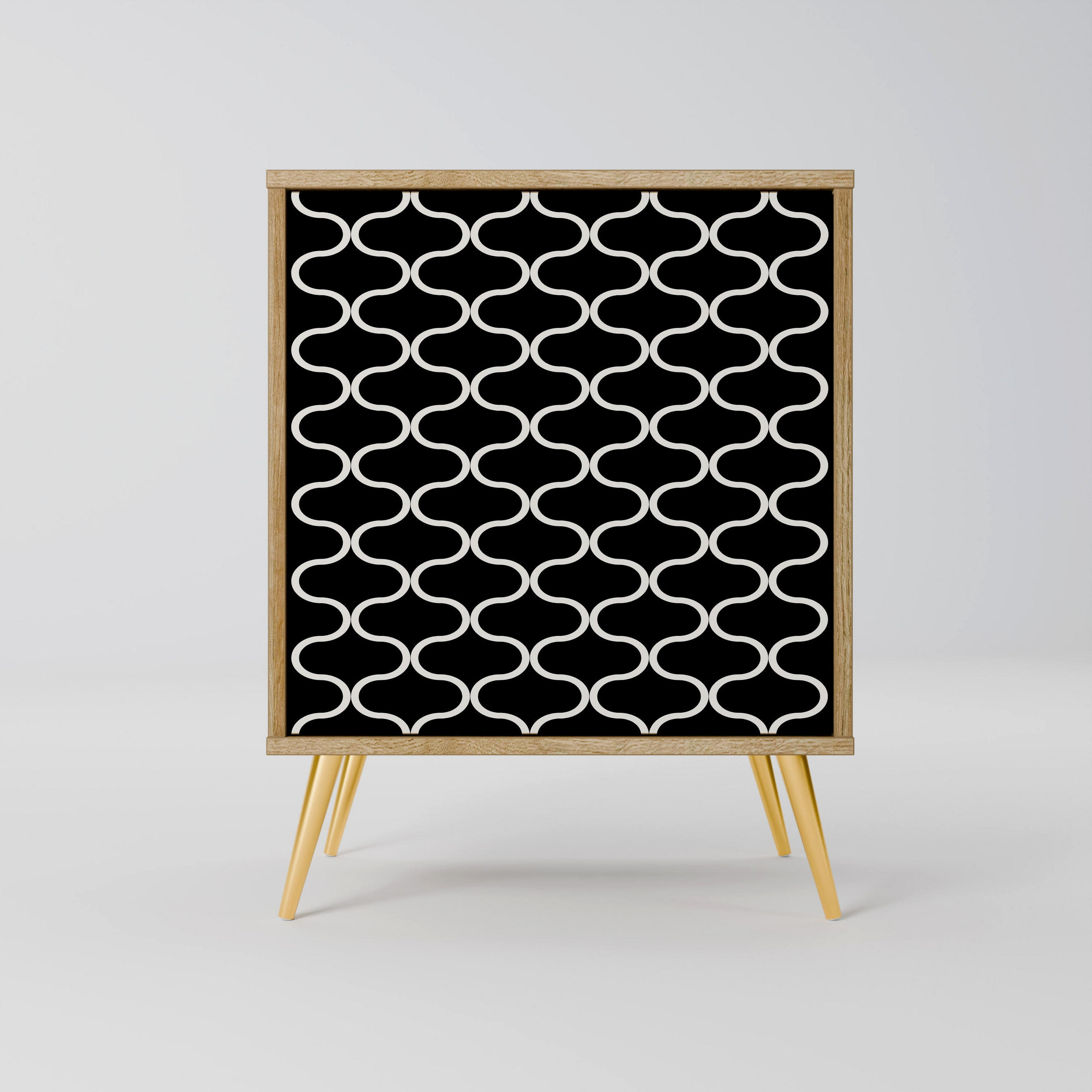SIDEBOARD TESSELATED BLACKNESS, Eichefarben, 57,5x42x75,5 cm, Goldfarbene Metallfüße - Eichefarben/Goldfarben, Holzwerkstoff/Metall (57.5/75.5/42cm) - SpaceRebels