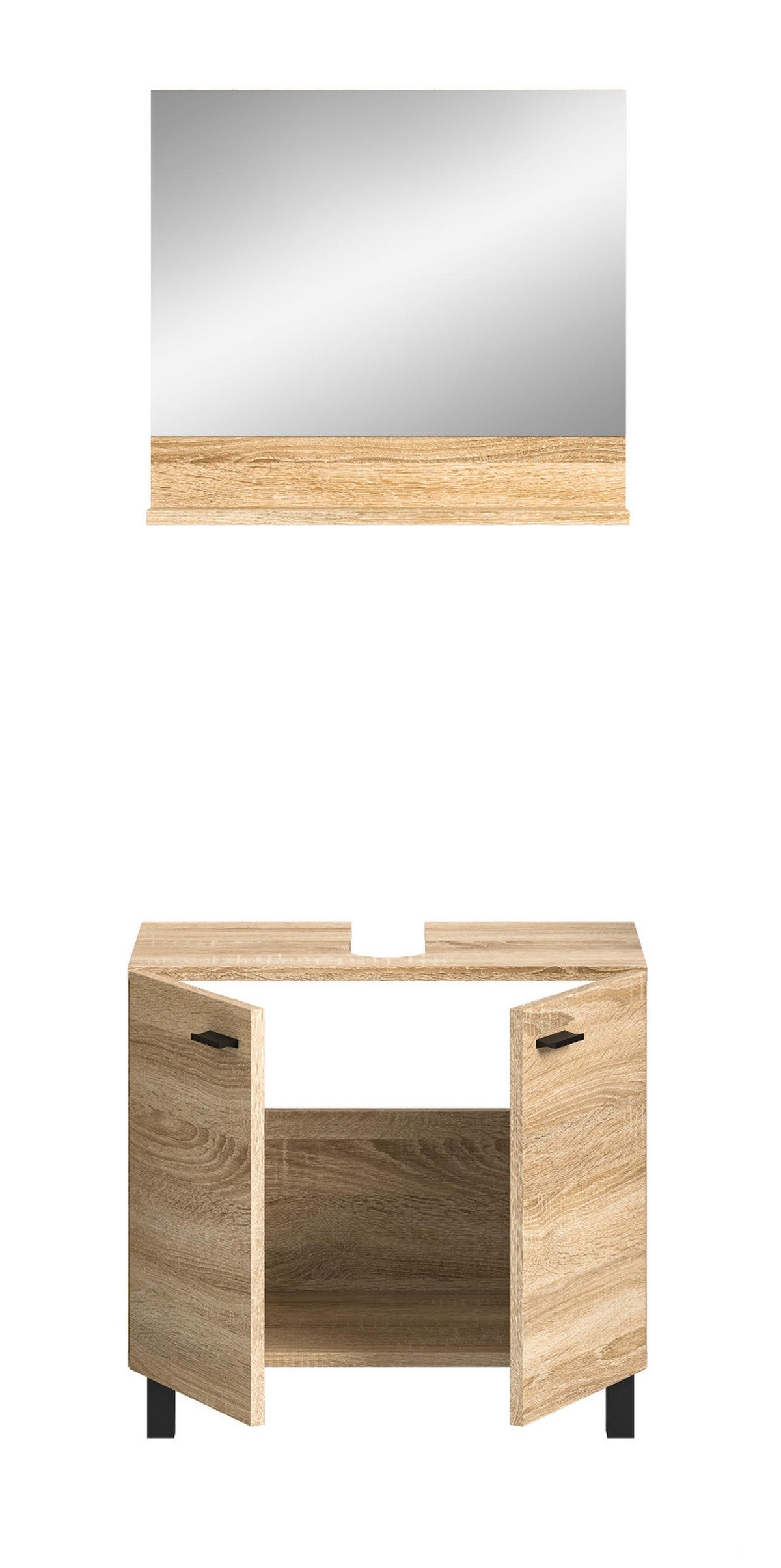 BADMÖBEL-SET Eiche 2-teilig 57 cm, Kombination hängend oder stehend - Eichefarben, Glas/Holzwerkstoff (57/186/33cm) - Inn.Furn