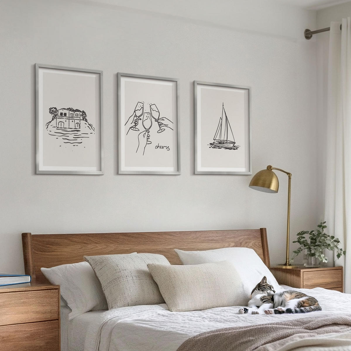 BILDER SET 3er Set - 40x60 cm Silberner Rahmen - Haus am Wasser, Segelboot-Toast - Silberfarben, Kunststoff (40/60cm) - TULUP