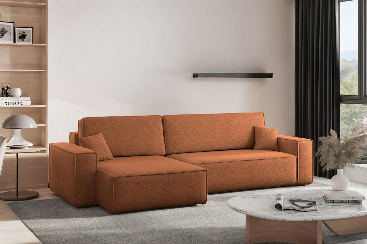 ECKSOFA Mit Schlaffunktion Und Bettkasten, Eckcouch Best XL Stoff Verita Kupfer Links - Kupferfarben, Holz (145/274cm) - Kaiser Möbel