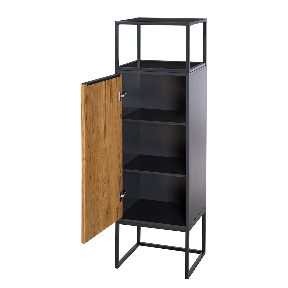SCHRANK - Eiche / Anthrazit - Echtholzfurnier - Eichefarben/Anthrazit, Holzwerkstoff/Metall (50/165/40cm) - home24