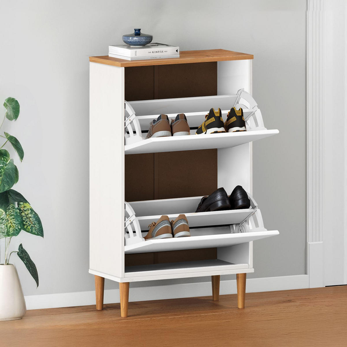 SCHUHKIPPER MIKKA - Eichefarben/Weiß, Holz (59/96/25cm) - IDIMEX
