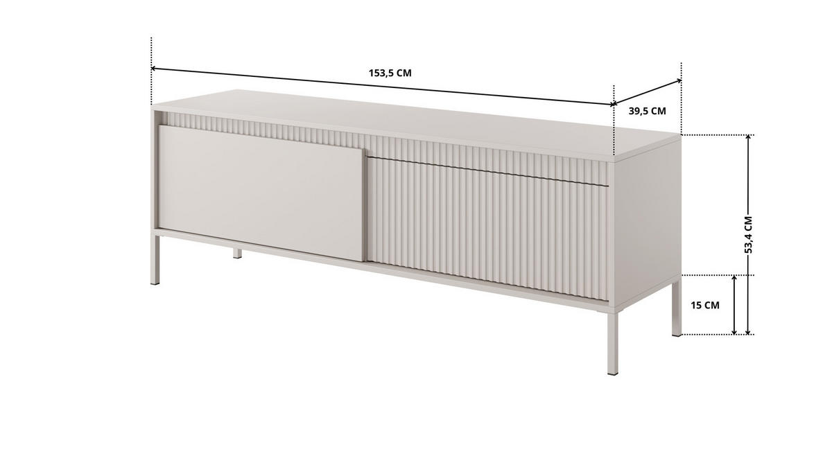 TV-LOWBOARD Ferrato D 153 cm Beige - mit 2 Türen i Riffel-Optik - Beige, Holz/Holzwerkstoff (153/53/39cm) - Ravio