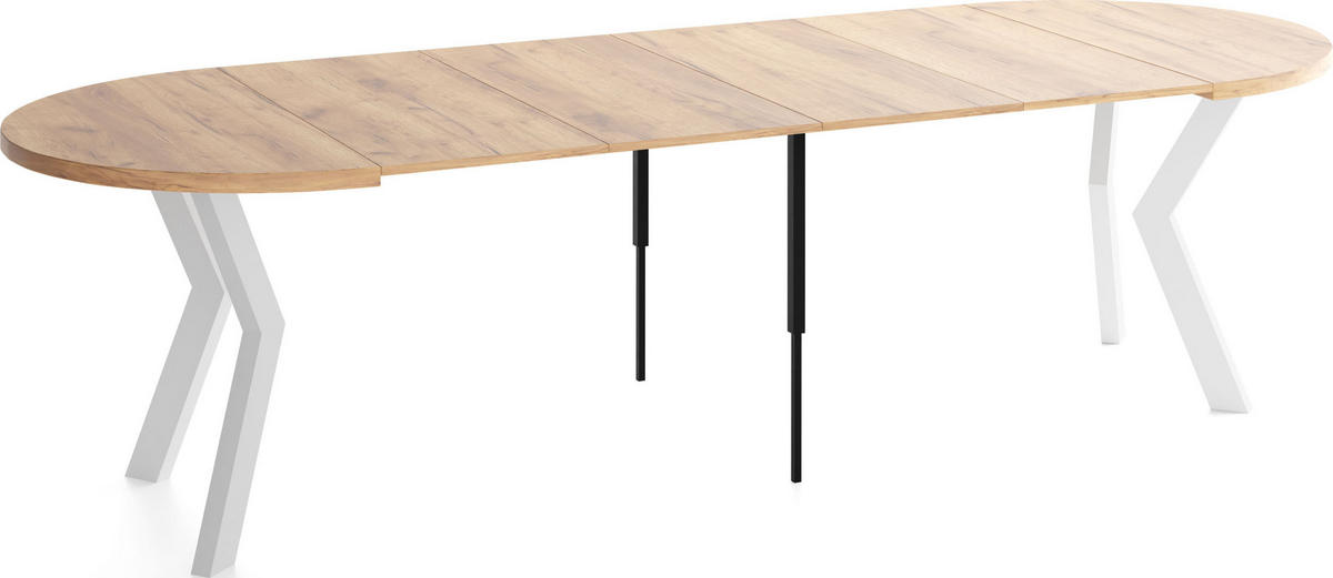 ESSTISCH Savio Weiß rund ausziehbar verlängerbar XXL, Eiche Braun 100-300/100/77 cm - Eiche Wotan/Braun, Holz/Holzwerkstoff (100/300/77cm) - WFL GROUP