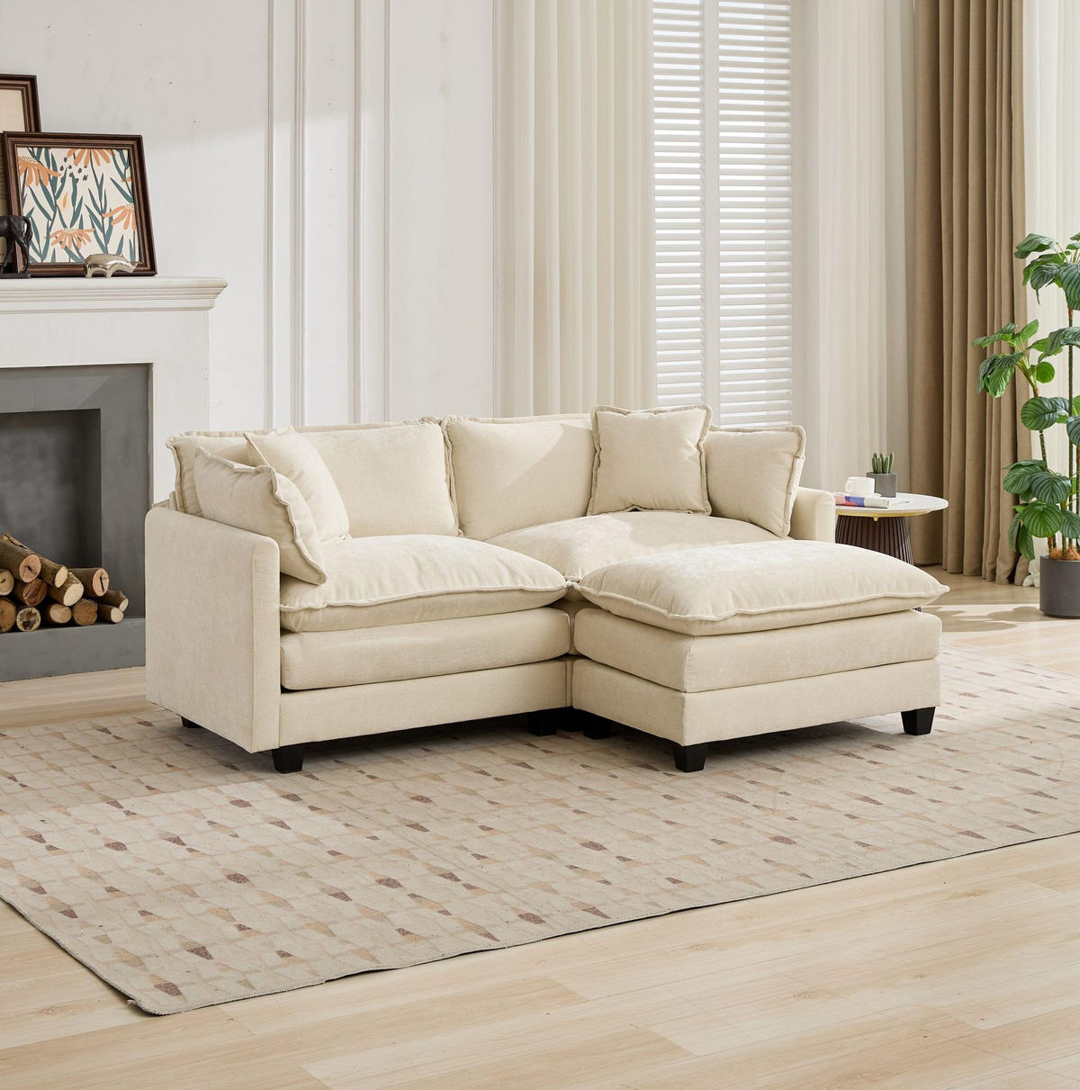 2-SITZER Sofa aus Chenille in Beige mit modularem Design - Beige, Textil (75/84/198cm) - Modfu