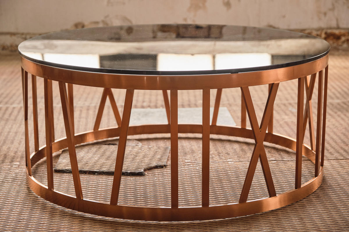 COUCHTISCH MELLA Rosé Glas - Roségold/Rosa, Glas/Metall (100/100/43cm) - KAWOLA