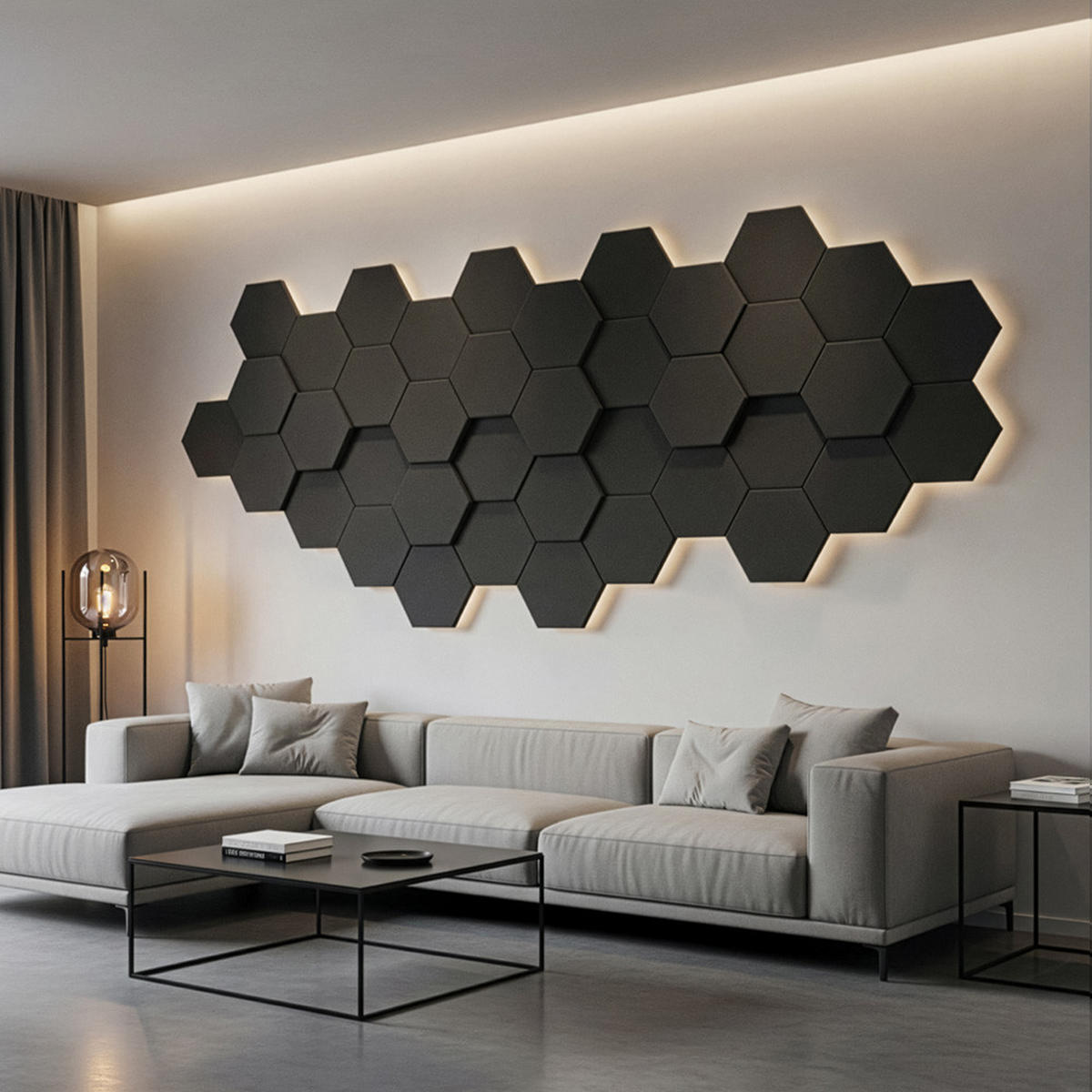 AKUSTIKPLATTEN HEXAGON SILENT - Schwarz, 5 - Schwarz, Kunststoff (35/30.3/1cm) - Home Deluxe