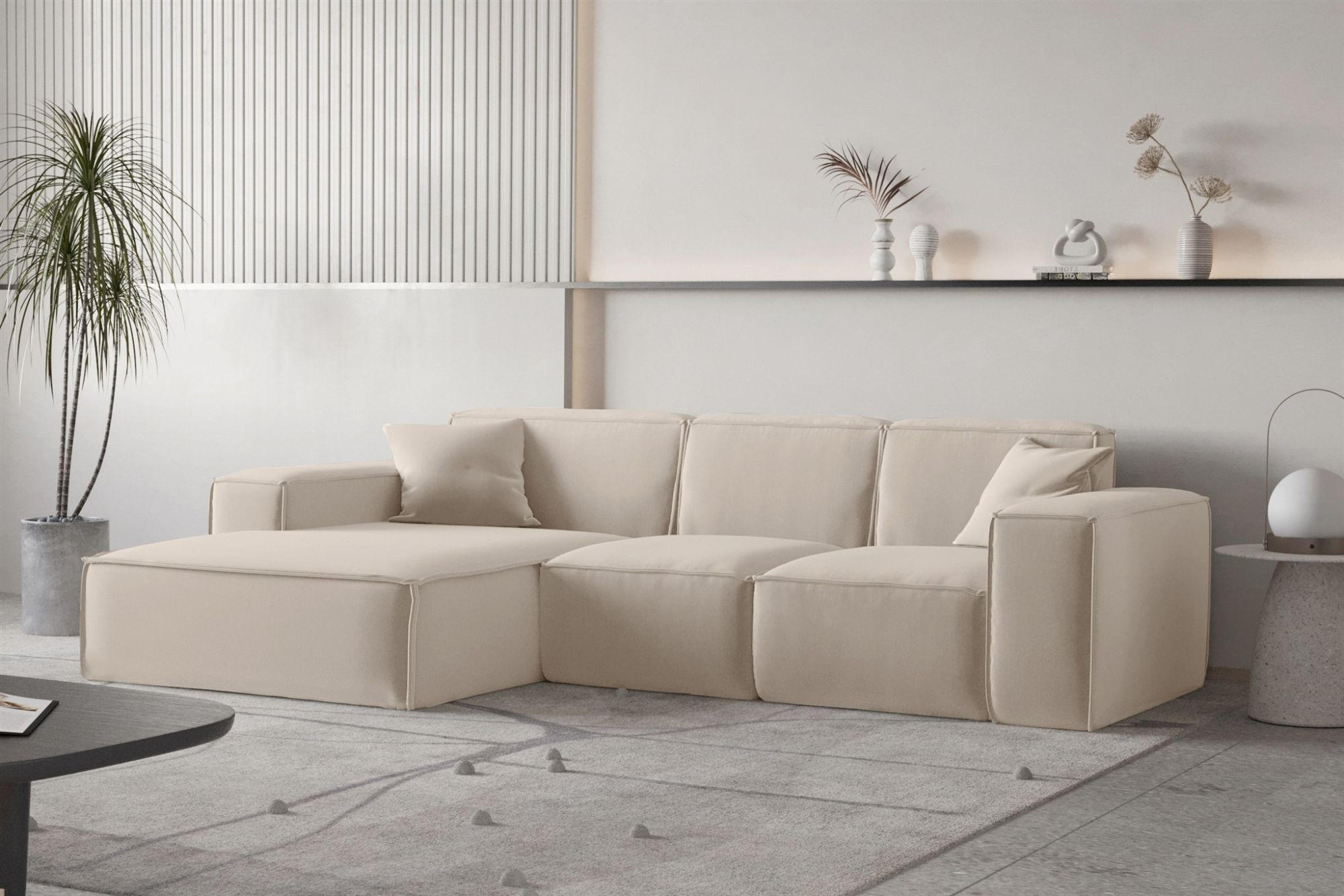 ECKSOFA Ottom Celes Premium Opera Velvet - Sandfarben, Holzwerkstoff/Textil (266/165cm) - Fun Möbel