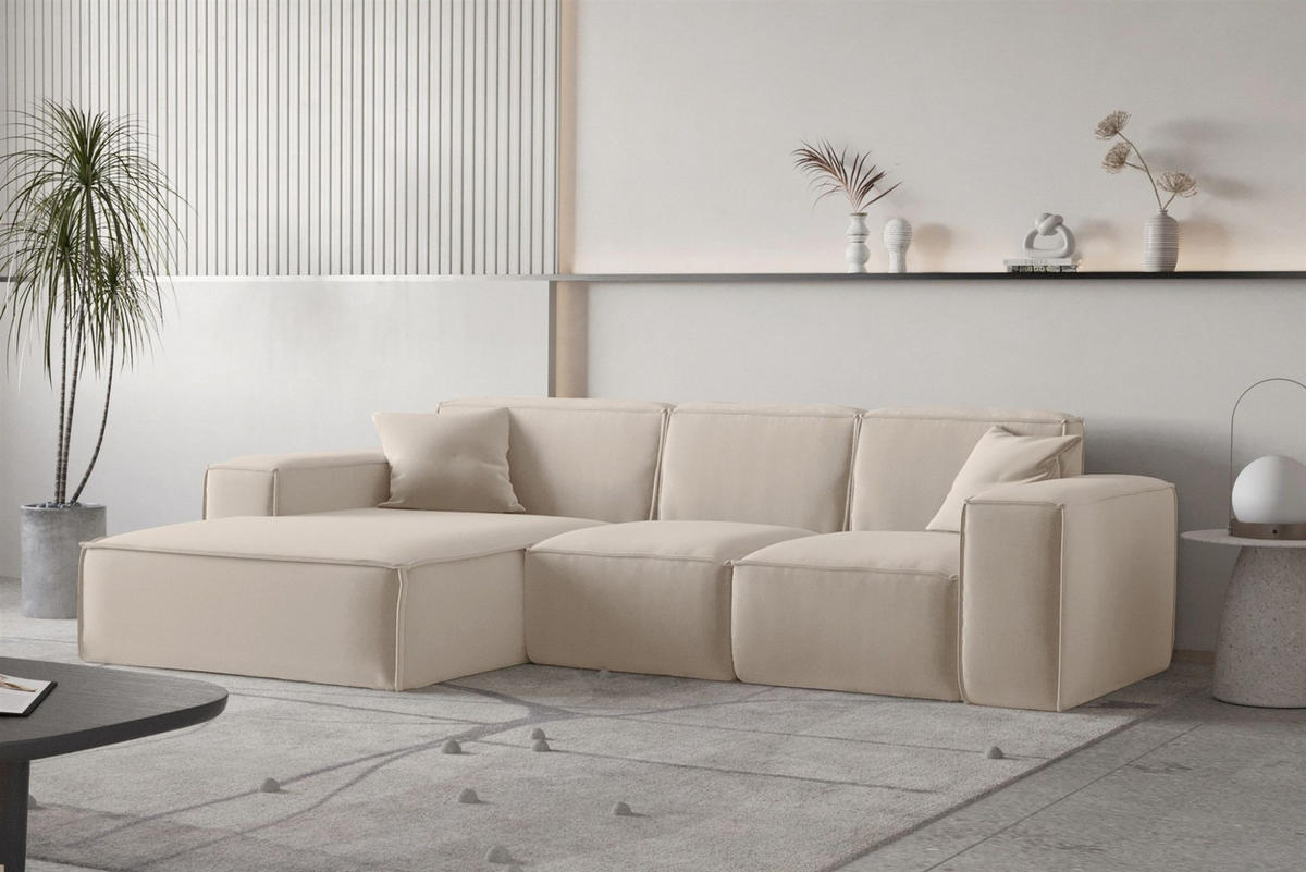 ECKSOFA Ottom Celes Premium Opera Velvet - Sandfarben, Holzwerkstoff/Textil (266/165cm) - Fun Möbel