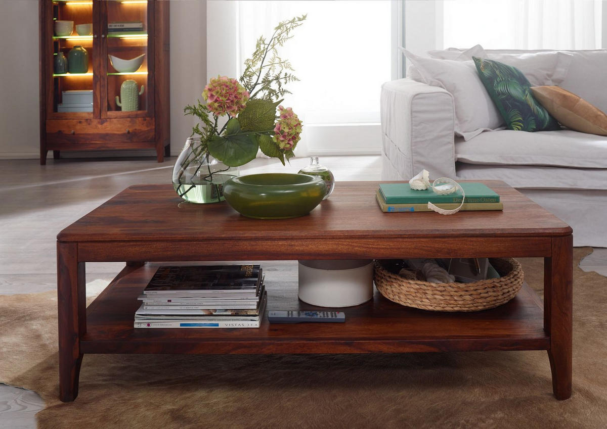COUCHTISCH Sheesham 120x70x40 walnuss geölt BROOKLYN #11 - Dunkelbraun, Holz (120/70/40cm) - Massivmoebel24