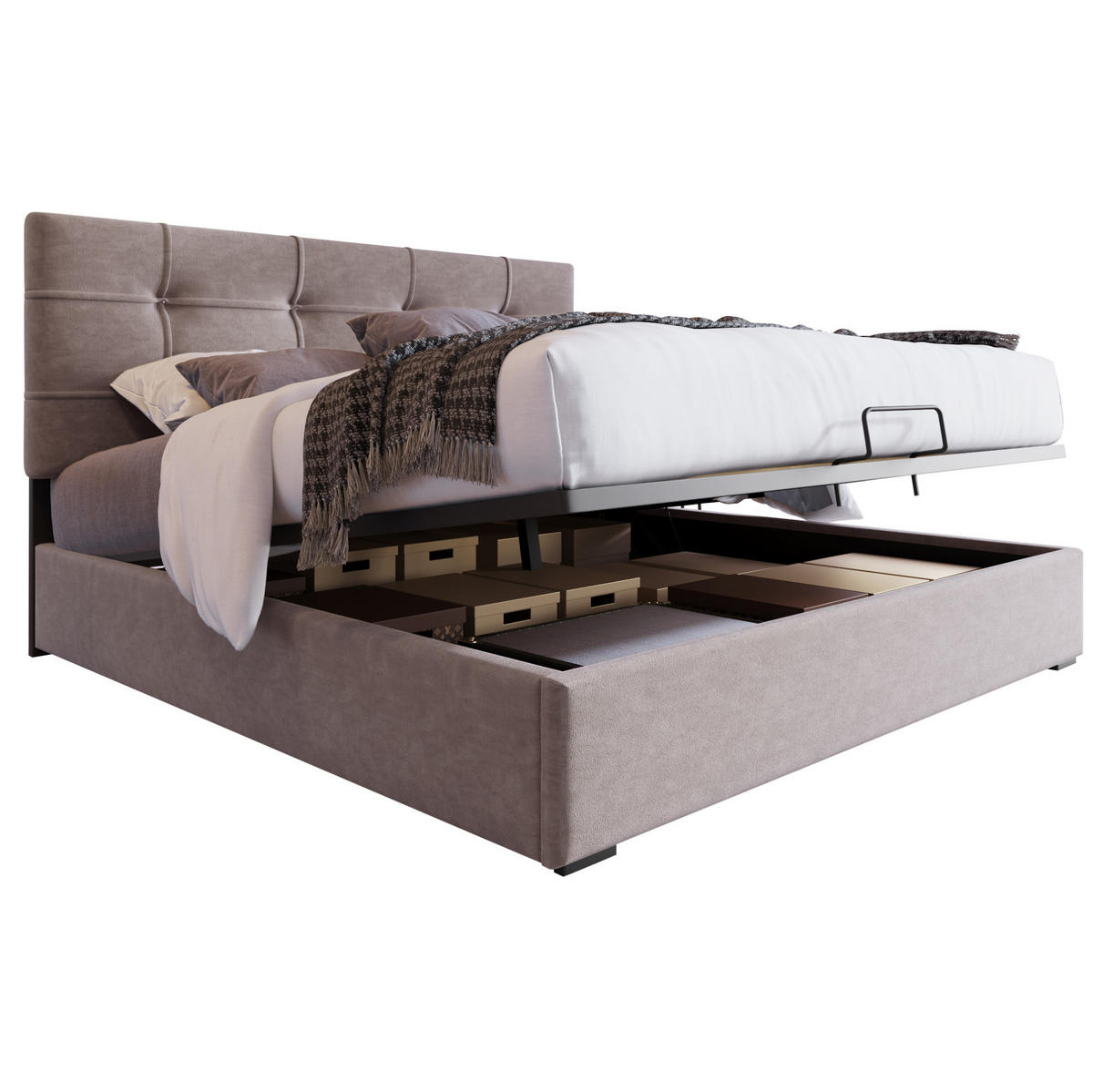 BETT mit Bettkasten 140x200 cm Samt Light Grey - Hellgrau, Metall (140/200cm) - Meubliv