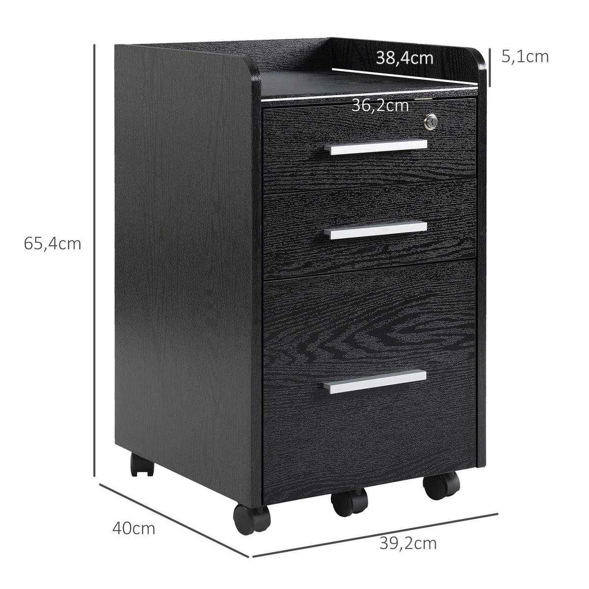 ROLLCONTAINER DE-14461 Schwarz - Schwarz, Holzwerkstoff (40/65.4/39.2cm) - ComfortXL