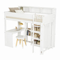 ETAGENBETT mit Tisch und Kleiderschrank 90x200 cm Weiß - Weiß, Holz (90/200cm) - Meubliv