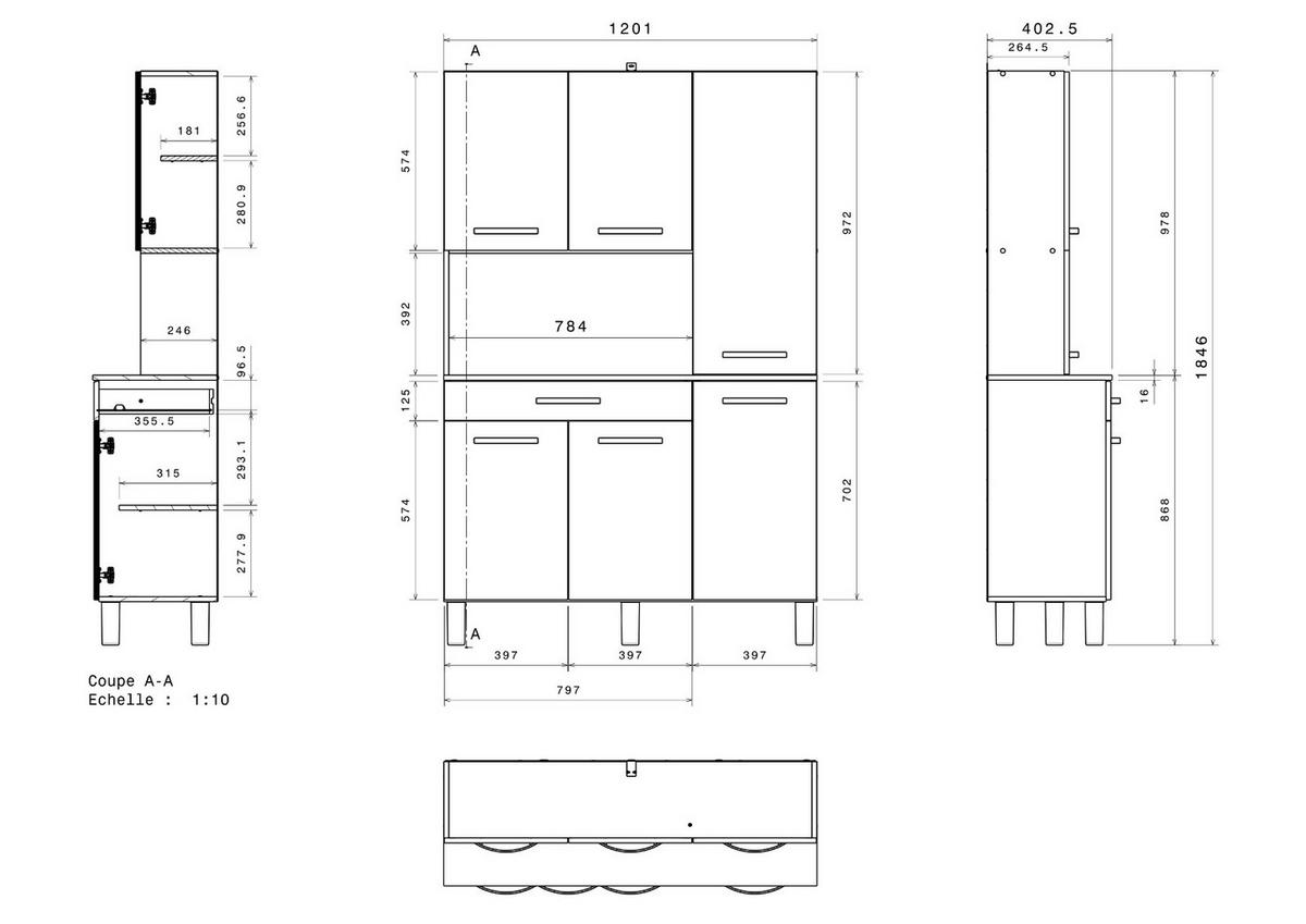 BUFFET Küche weiß 120 cm Küchenschrank mit viel Stauraum - Weiß/Grau, Holzwerkstoff (120/181/44cm) - Parisot Meuble