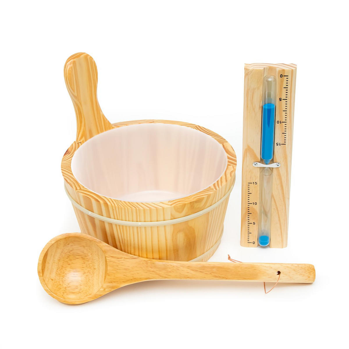 SAUNA ZUBEHÖR SET (3-tlg.) - Braun, Holz (25.3/26.7/25.3cm) - Intirilife