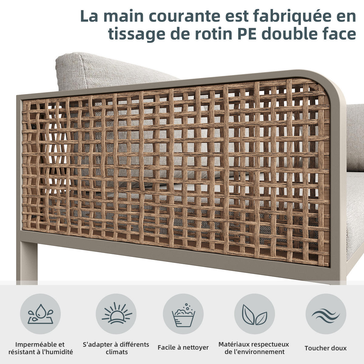 GARTEN-LOUNGE-SET Rattan Beige 6-tlg. - Beige, Metall - ComfortXL