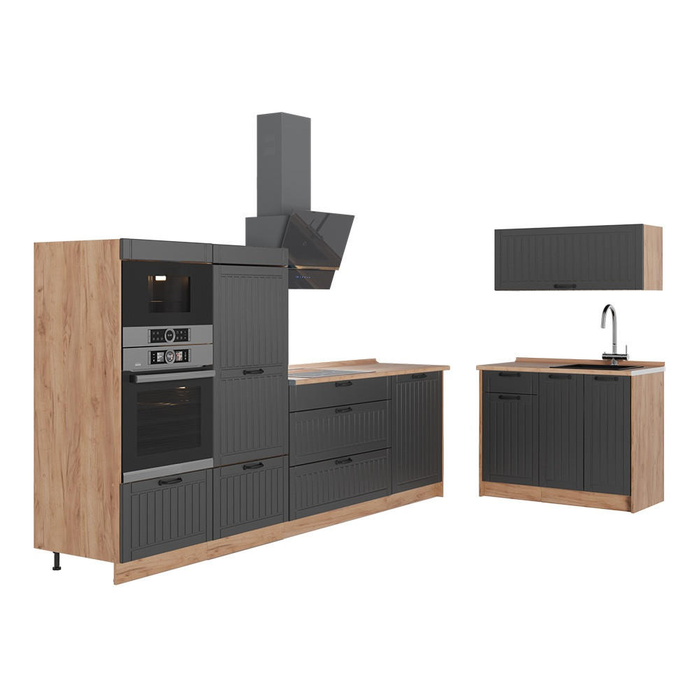 KUCHYŇA Fame-Line, Tmavo-sivá/Dub Goldkraft, 380 cm, AP Oak - dub medový/tmavosivá, kompozitné drevo (380/153.6/60cm) - Vicco