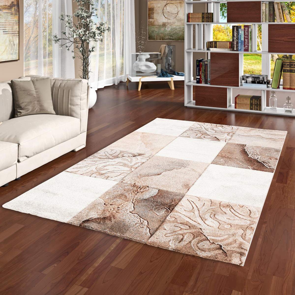 DESIGNER TEPPICH MAUI KARO BAROCK - Beige/Braun, Textil (140/200cm) - Pergamon