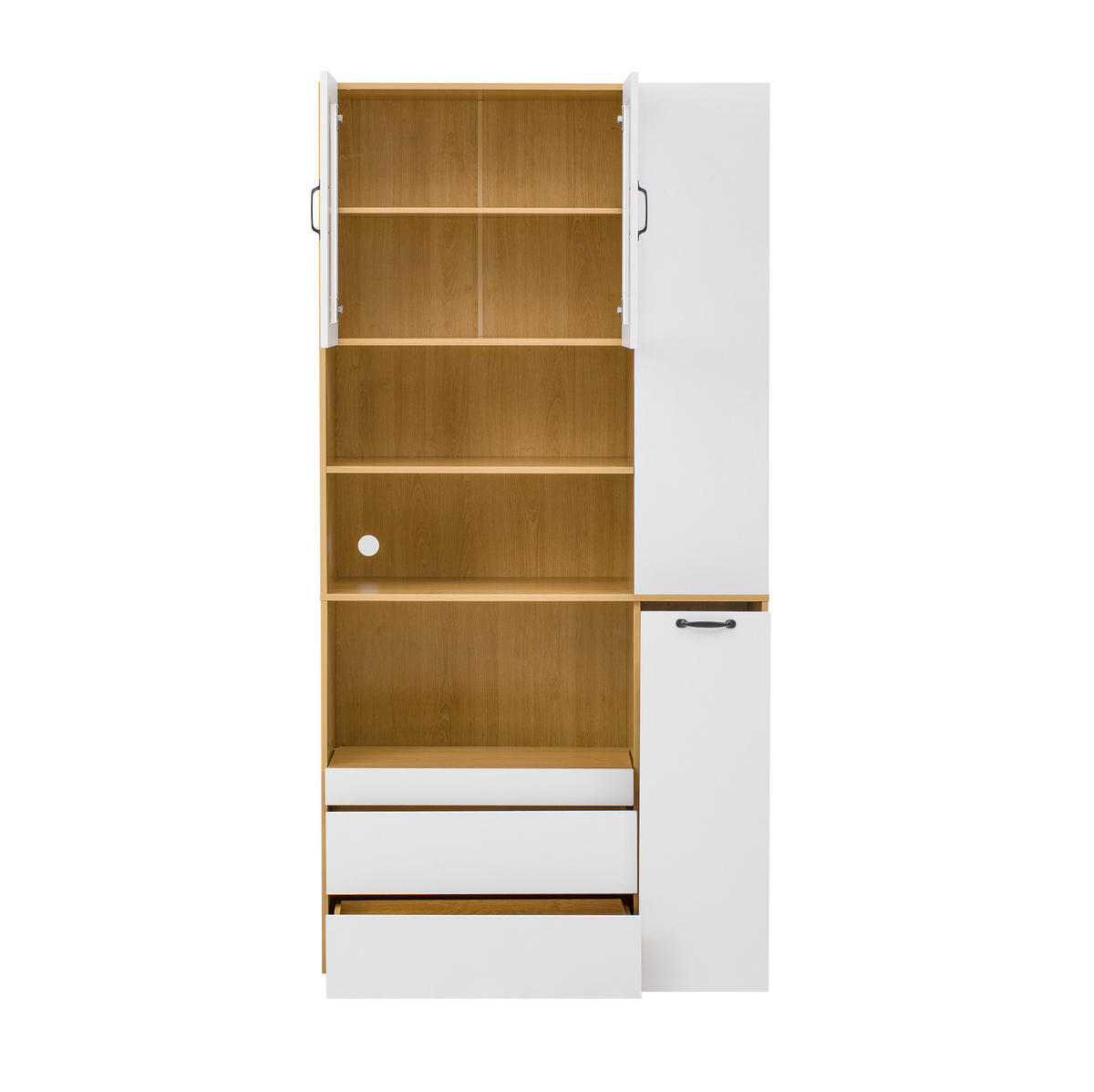 HIGHBOARD 100/40/200 cm in Weiß/Natur mit Riffelglas und Schubladen - Weiß, Holzwerkstoff (100/200/40cm) - Flora Grace