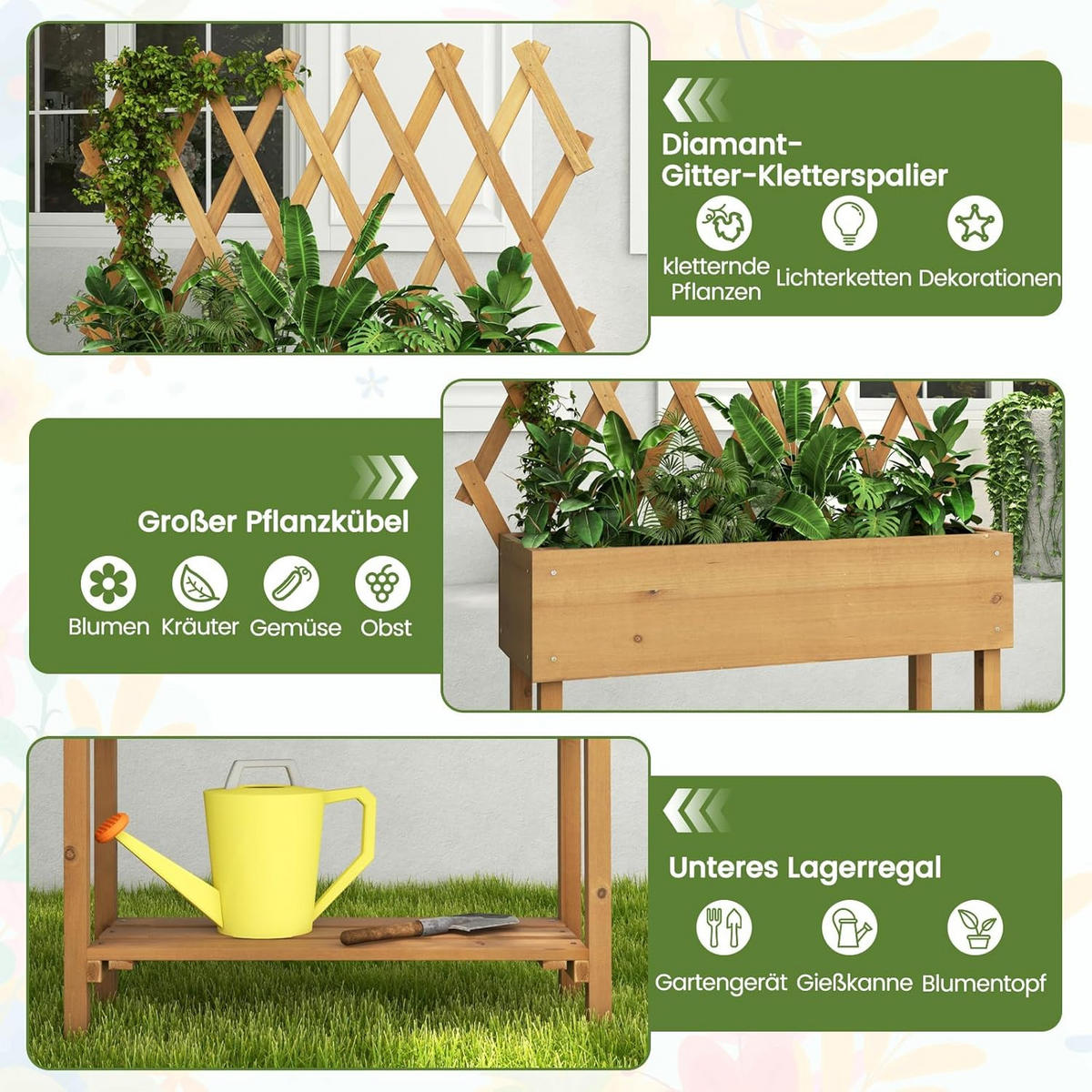 HOCHBEET Braun - Braun, Holz (29/19/90cm) - COSTWAY