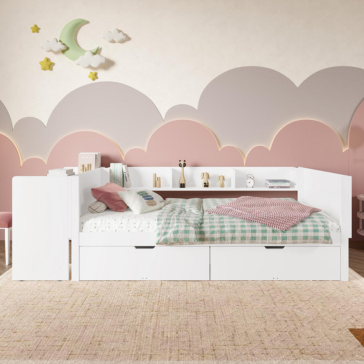 EINZELBETT 90x200cm mit Schreibtisch in weiß - Weiß, Holz (90/200cm) - KOMHTOM