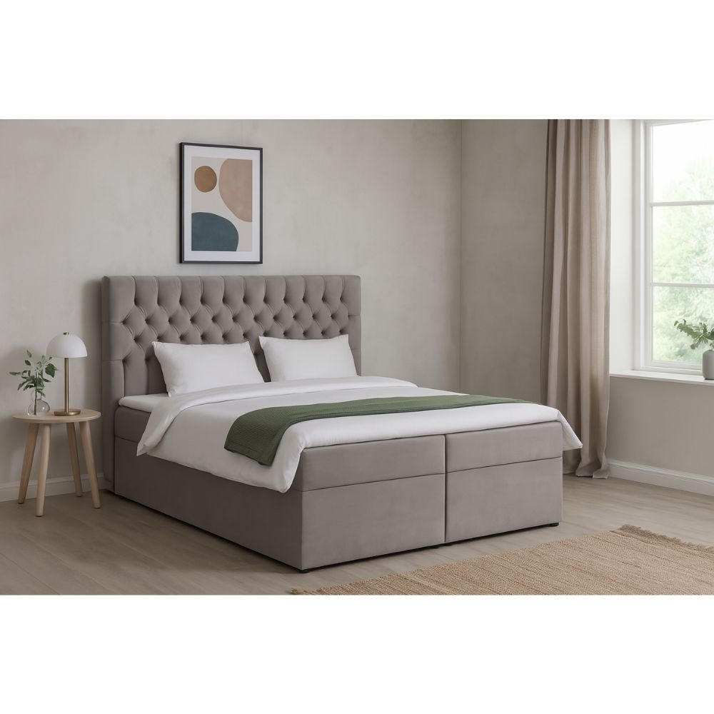 BOXBETT Dora mit Bonnelmatratze und Topper, 200x200, Hellgrau - Hellgrau, Holzwerkstoff (200/200cm) - AN-Moebel 4u