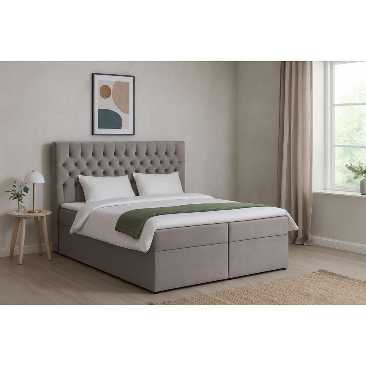 BOXBETT Dora mit Bonnelmatratze und Topper, 200x200, Hellgrau - Hellgrau, Holzwerkstoff (200/200cm) - AN-Moebel 4u