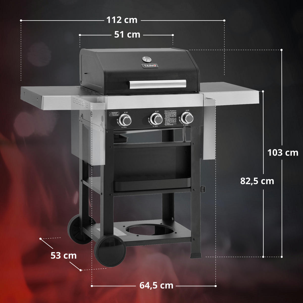 GASGRILL WABAYA 3+1 + Haube - Schwarz, Metall (112/103/53cm) - TAINO