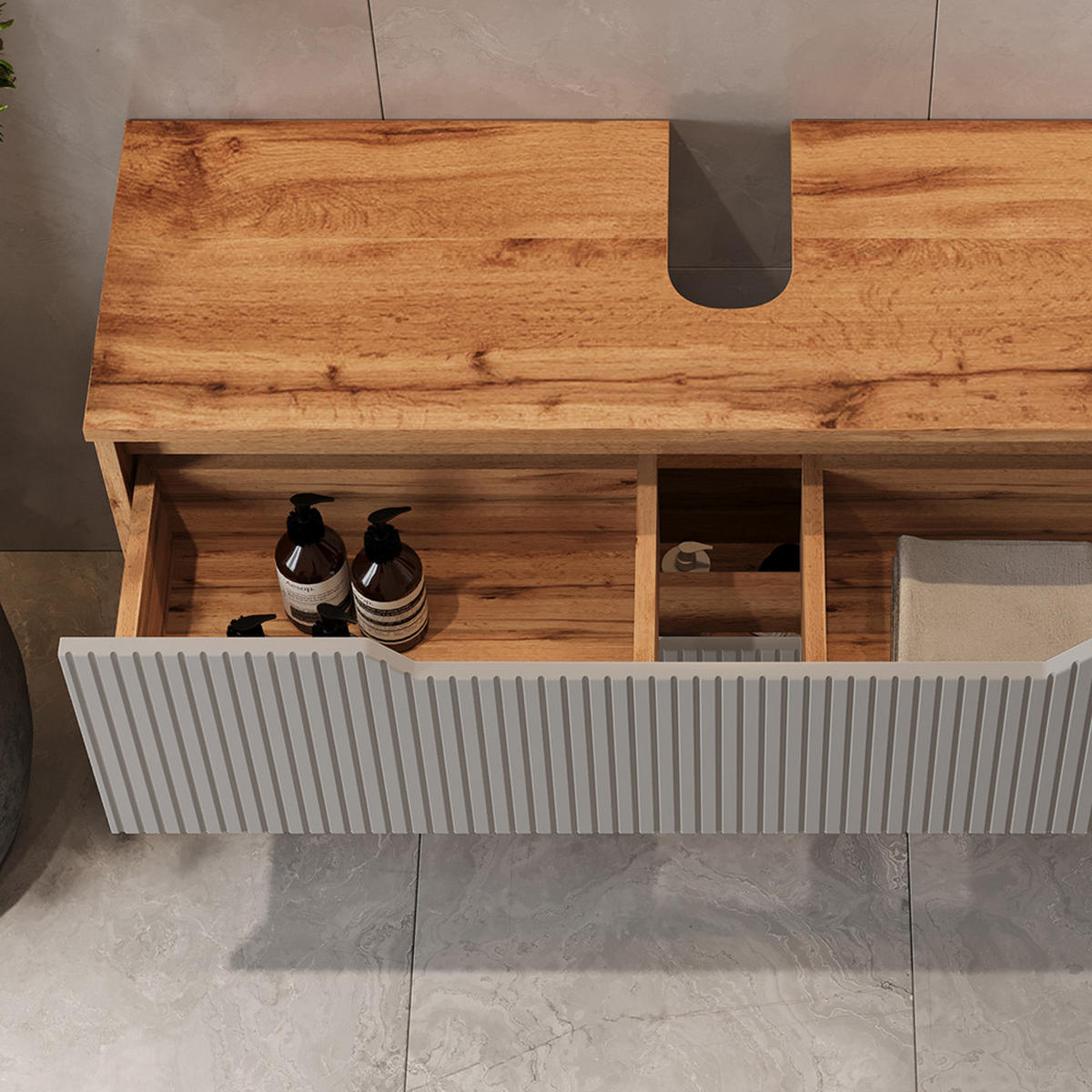 WASCHBECKENUNTERSCHRANK Lotta Eiche/Grau 99.4 x 62.5 cm mit 2 Schubladen - Eichefarben/Grau, Holzwerkstoff (99.4/62.5/32cm) - Vicco