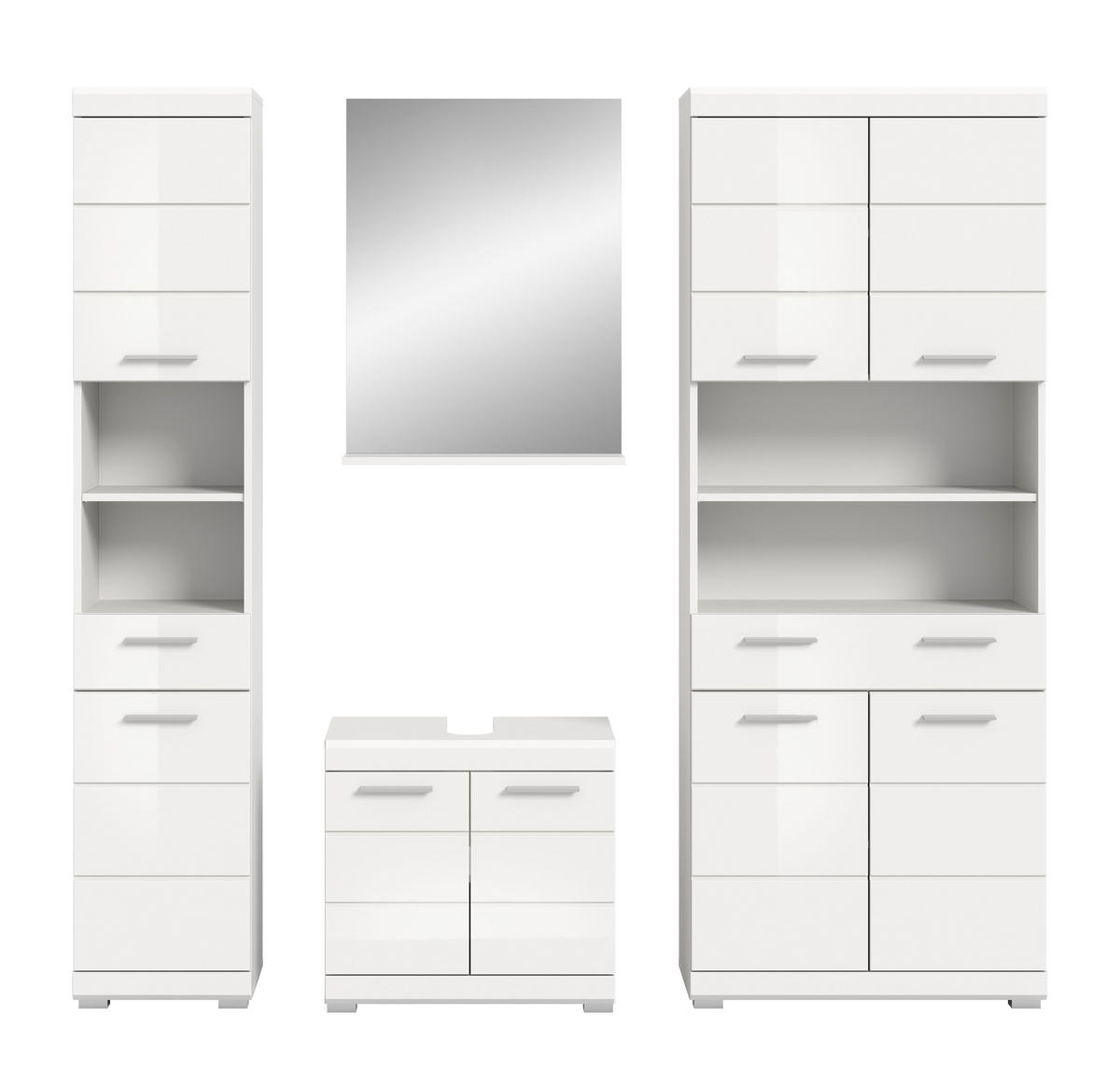 BADKOMBINATION 4tlg. Scout Bad in weiß Nachbildung und weiß hochglanz B/H/T: 186x191x34 cm - Weiß, Holz (186/191/34cm)