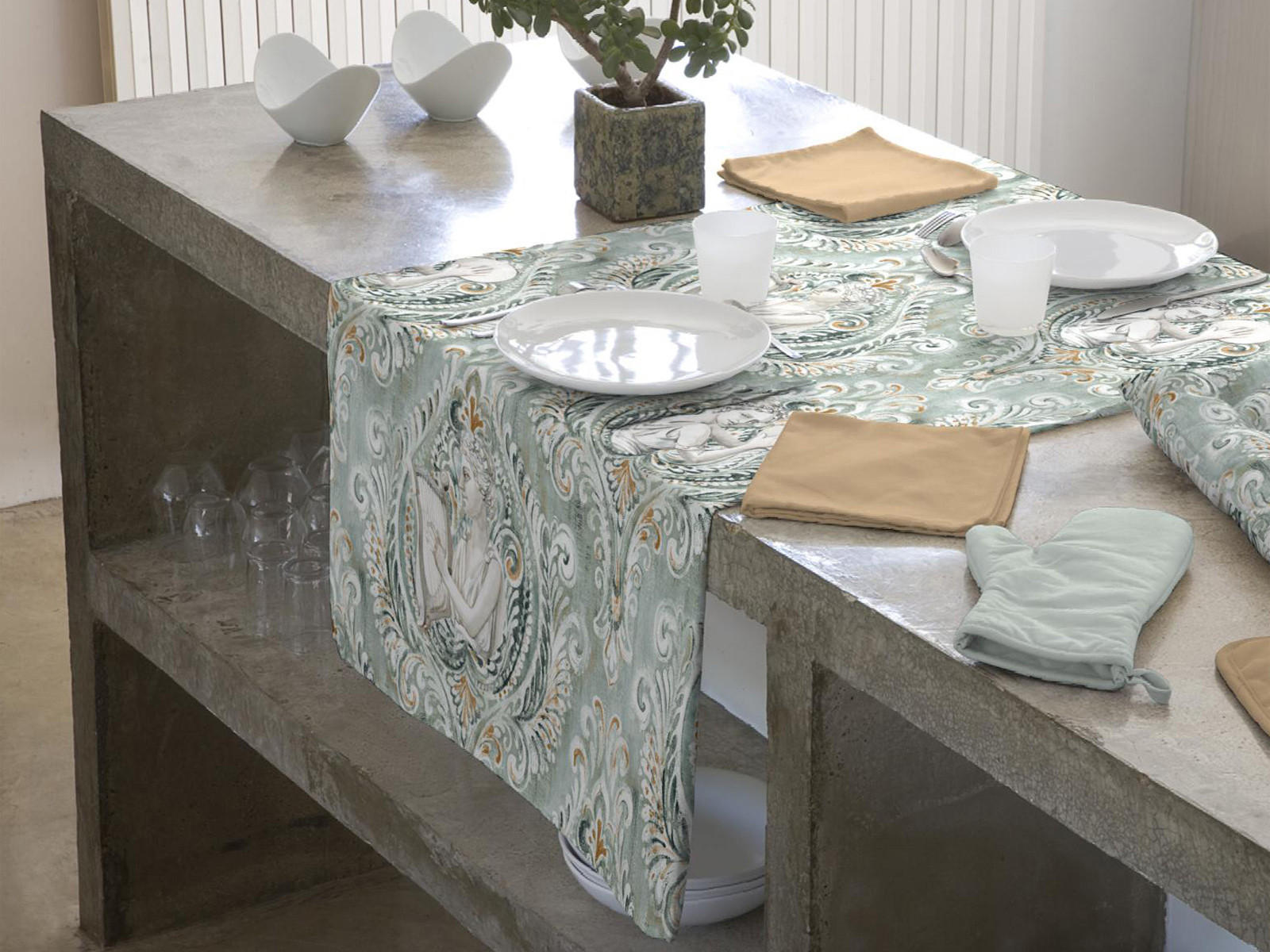 TISCHLÄUFER Hellas salbei 100% Baumwolle 40/150 cm - Salbeigrün, Textil (40/150cm) - beties Heimtextil