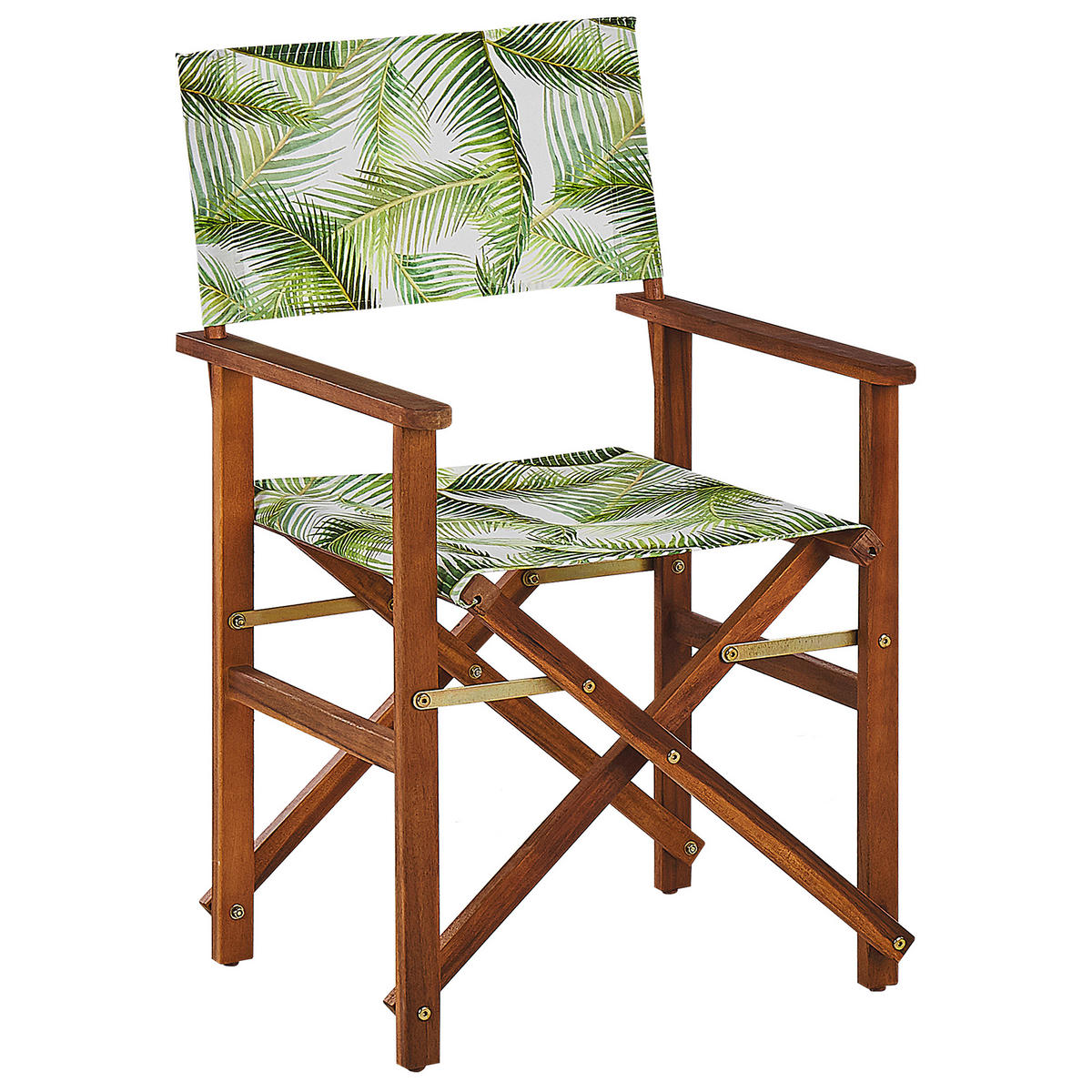 GARTENSTUHL 2er-Set Akazienholz dunkelbraun Auflagen cremeweiß/hellgrün Cine - Dunkelbraun/Creme, Holz (50/91/50cm) - Beliani