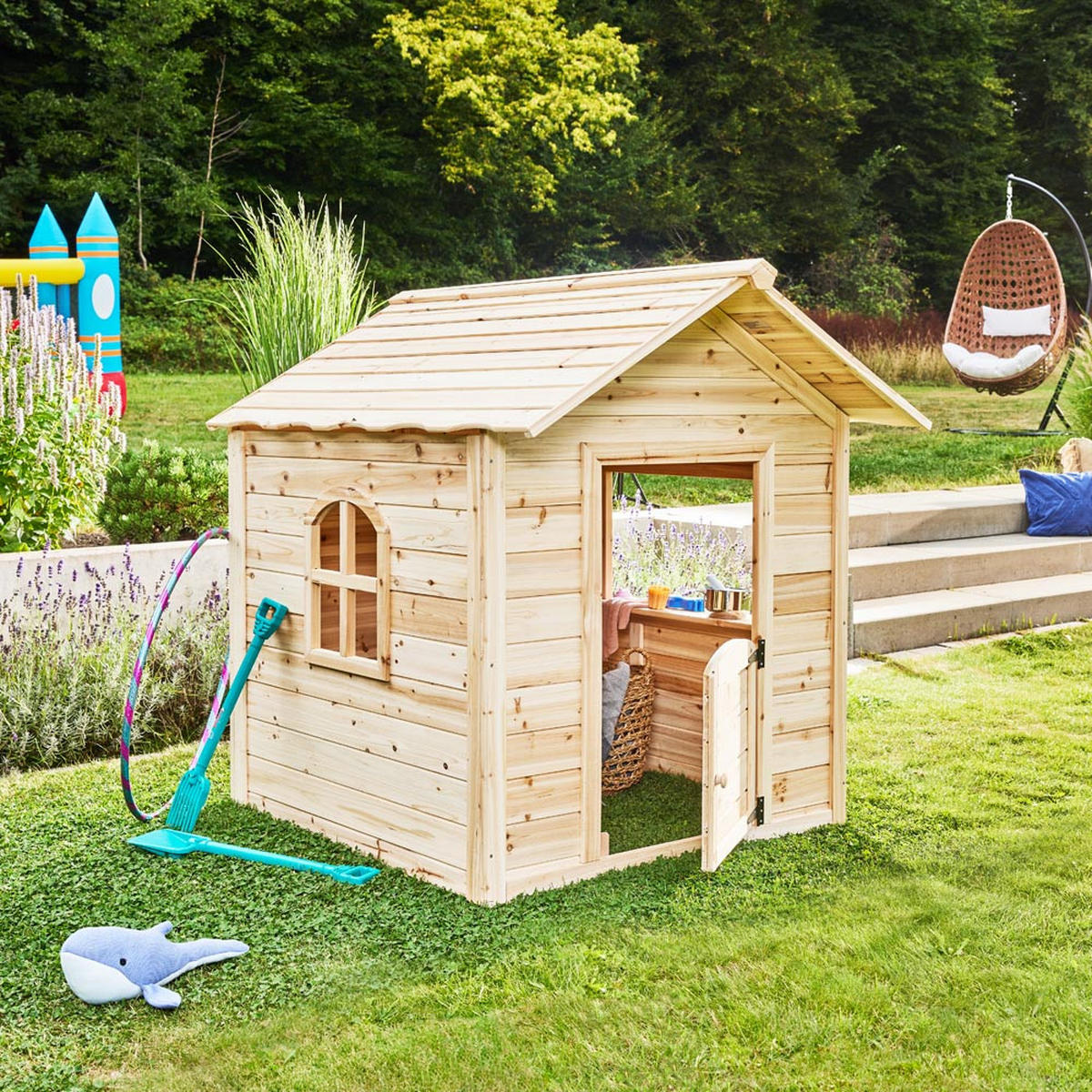 SPIELHAUS DER GROSSE PALAST - Farbe: Natur, Ausstattung: Ohne Bank - Naturfarben, Holz (101/128/106cm) - Home Deluxe