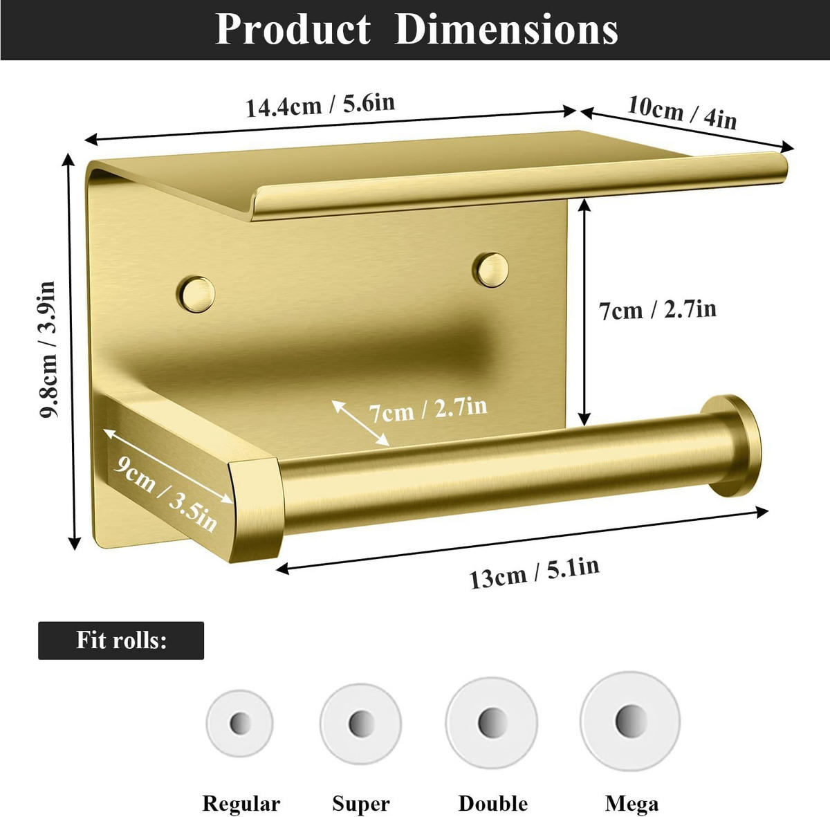 TOILETTENPAPIERHALTER, Wandmontierter Toilettenpapierhalter - Goldfarben, Metall (10/14.4/9.8cm) - BELZ