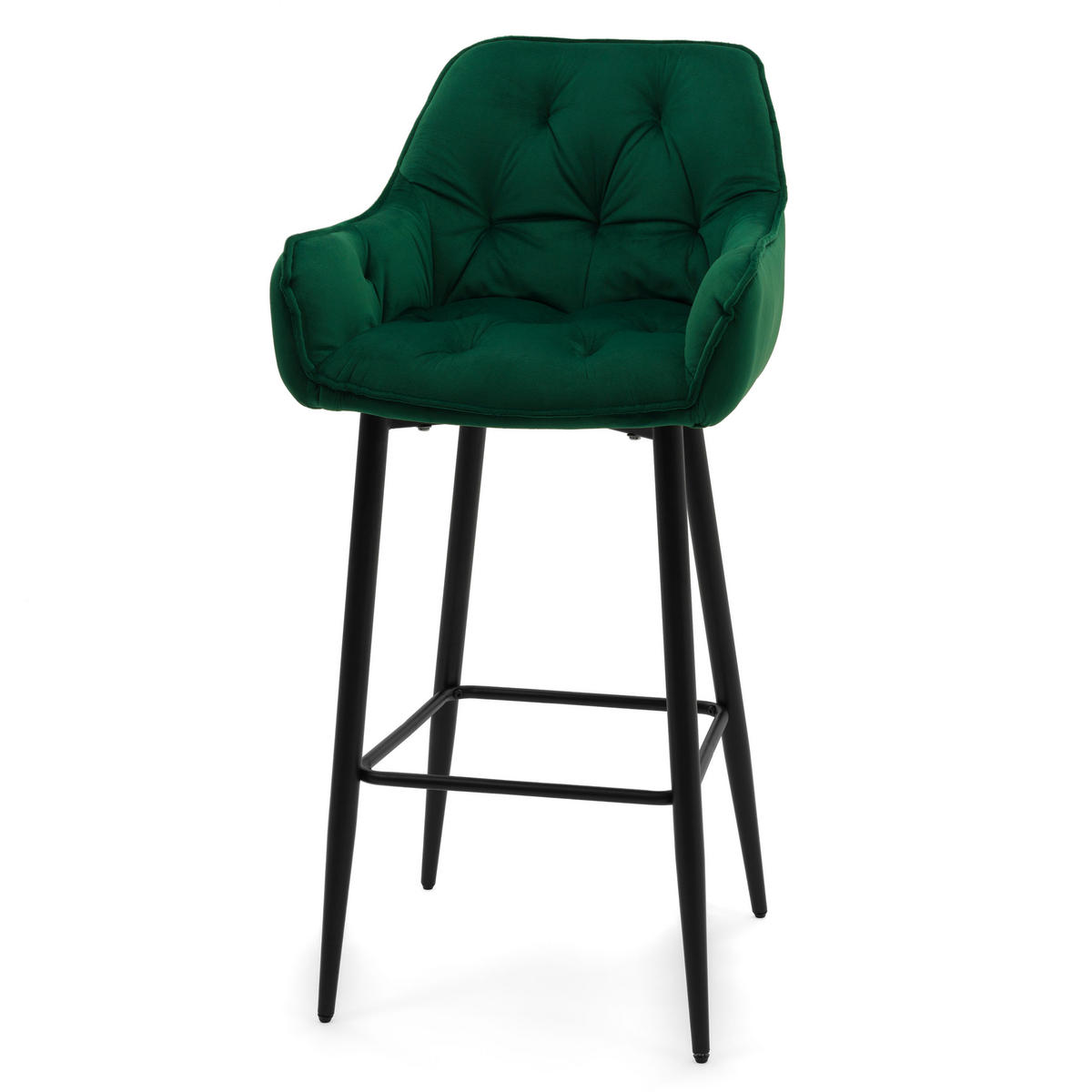 BARHOCKER SIENA gepolstert mit Steppung - grün - Samt Velours - Schwarz/Grün, Metall (53/97/52cm) - NEW HOME