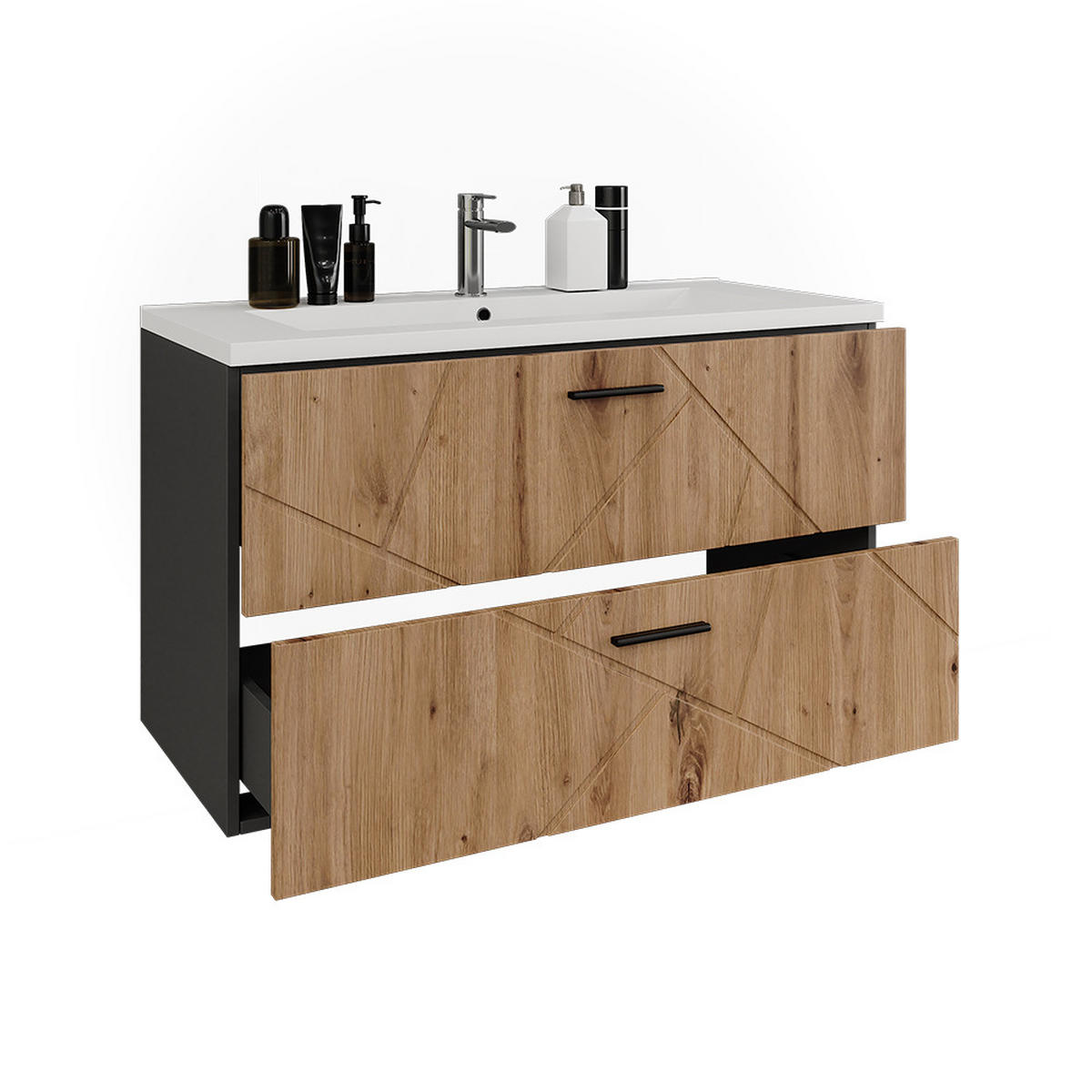 WASCHBECKENUNTERSCHRANK Irma Anthrazit/Artisan 100 x 57 cm mit 2 Schubladen - Anthrazit/Eiche Artisan, Holzwerkstoff (100/57/44.6cm) - Vicco