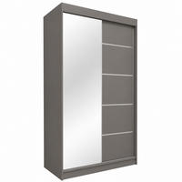 KLEIDERSCHRANK Malika 120 cm Graphit Spiegel 2 Schubl. Griffe silber - Graphitfarben, Holzwerkstoff (120/216/61cm) - KS Home Concept
