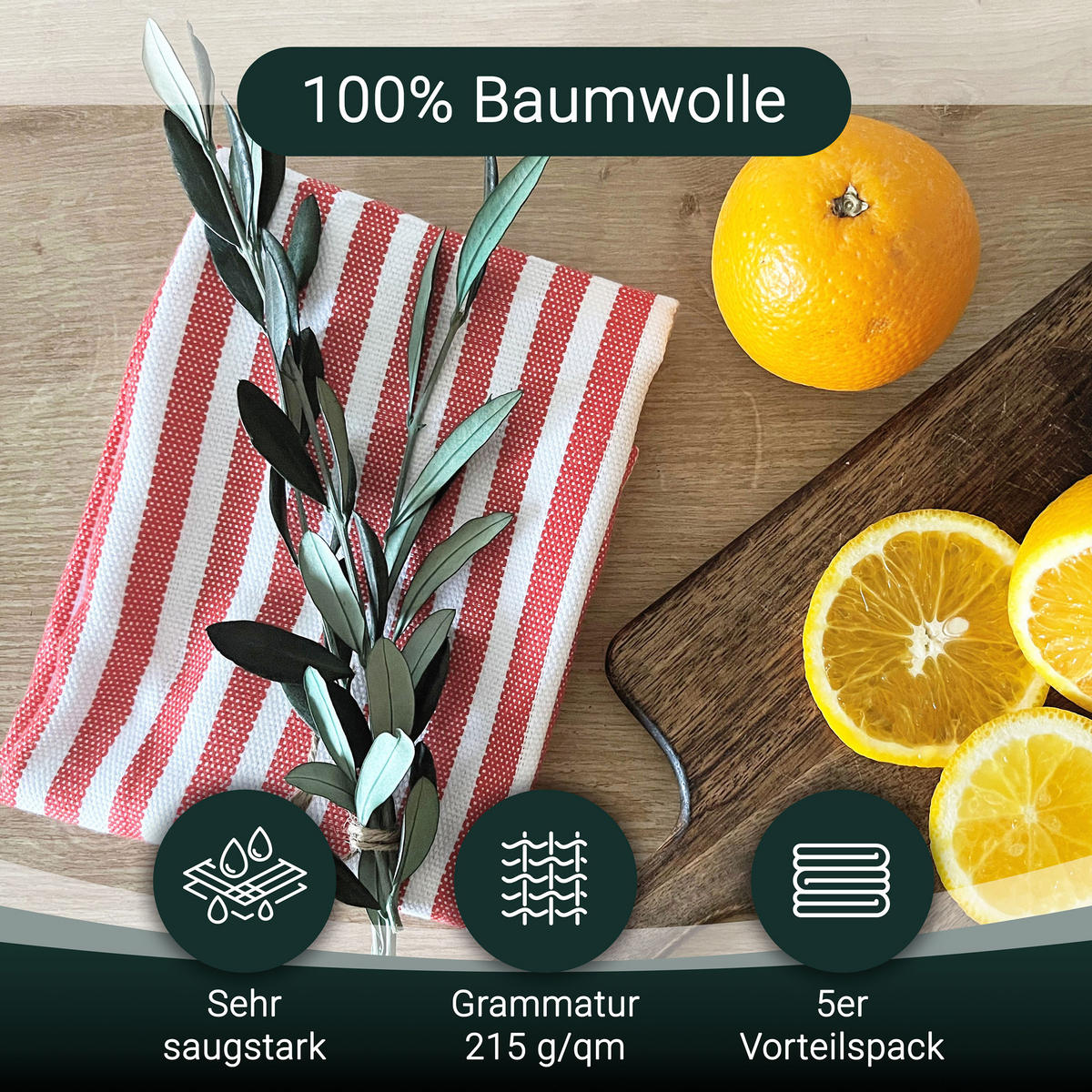GESCHIRRTÜCHER, 5er-Set, 50x70 cm, 100% Baumwolle, Rot - Rot, Textil (50/70cm) - Zollner